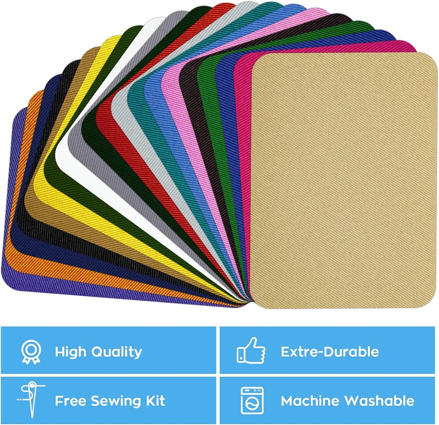 Iron on Patches for Clothing Repair, 20 PCS Multi-Colored Fabric Patches for Clothes Repair, 20 Shades Iron Patches for Clothes, Clothing Repair Decorating Kit 3.7" by 4.9"
