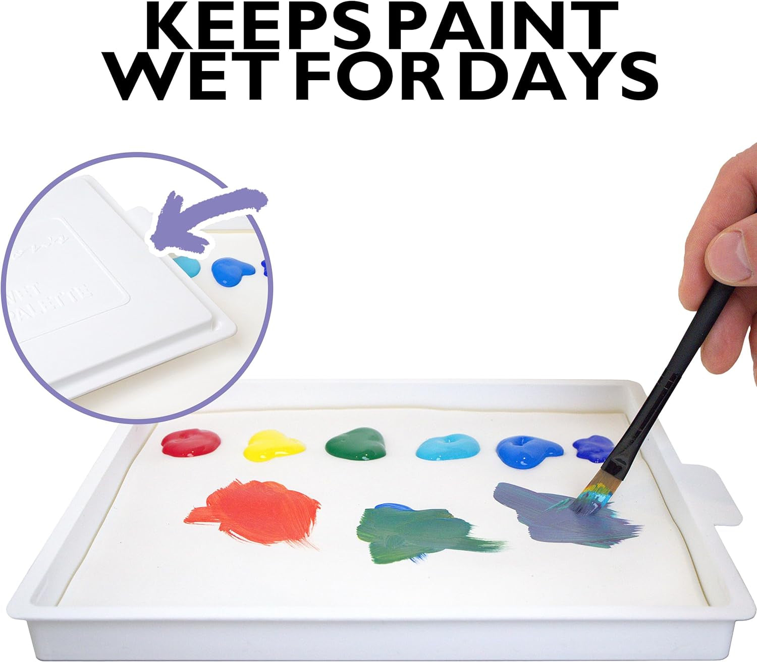 Sta-Wet Handy Palette Bundled Set, 8.5In X 7In Airtight Wet Palette, Keep Wet Paint Fresh Days + 30 Sta-Wet Acrylic Paper Refills + 1 Sta-Wet Sponge Refill + NOIS Dry Wipes Pack