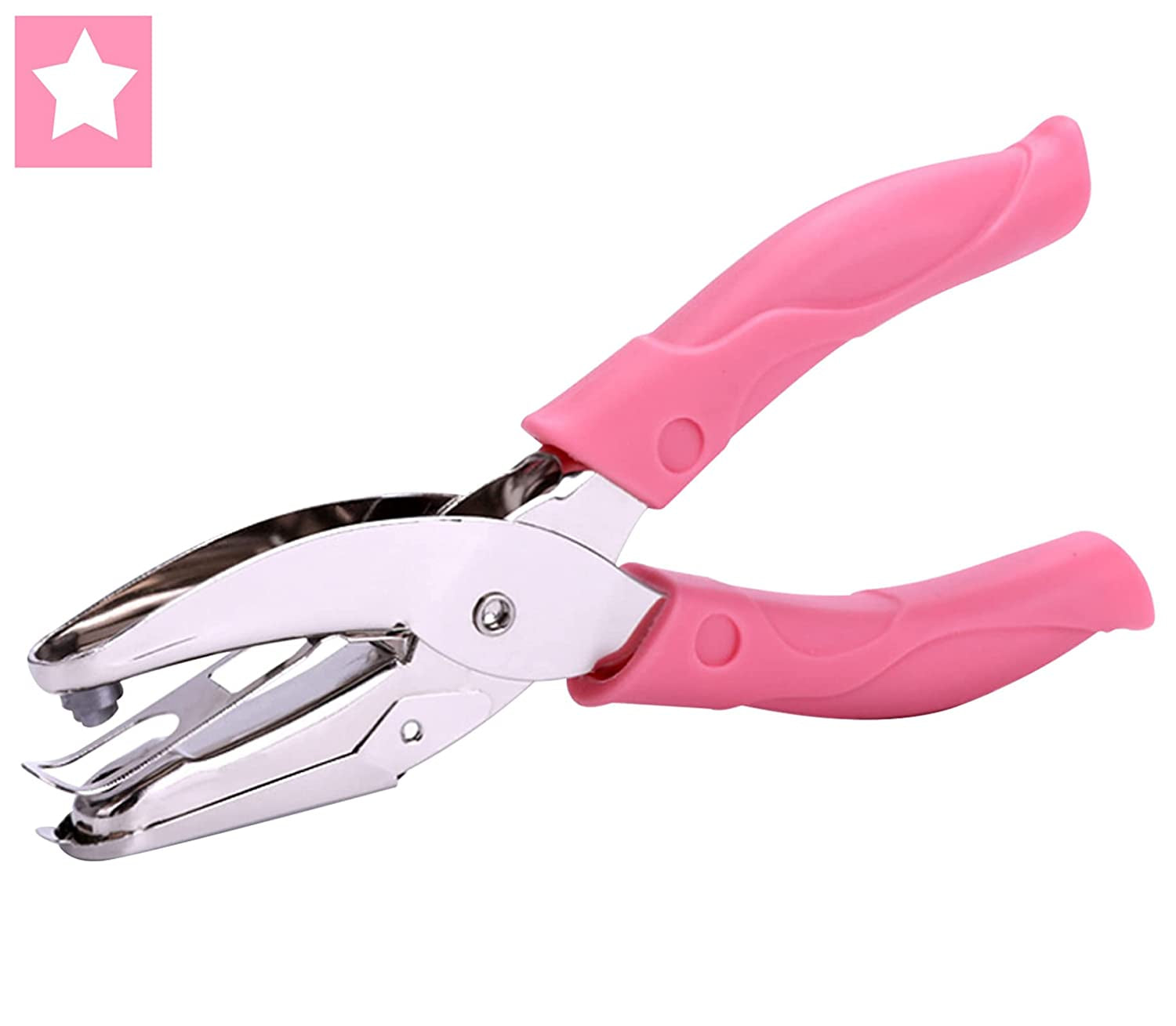 Star Shape Single Paper Hole Punch, 1 Pack 6.3 Inch Length 1/4 Inch of Diameter of Hole Handheld Puncher with Pink Soft Thick Leather Cover(Star 1/4 Inch)