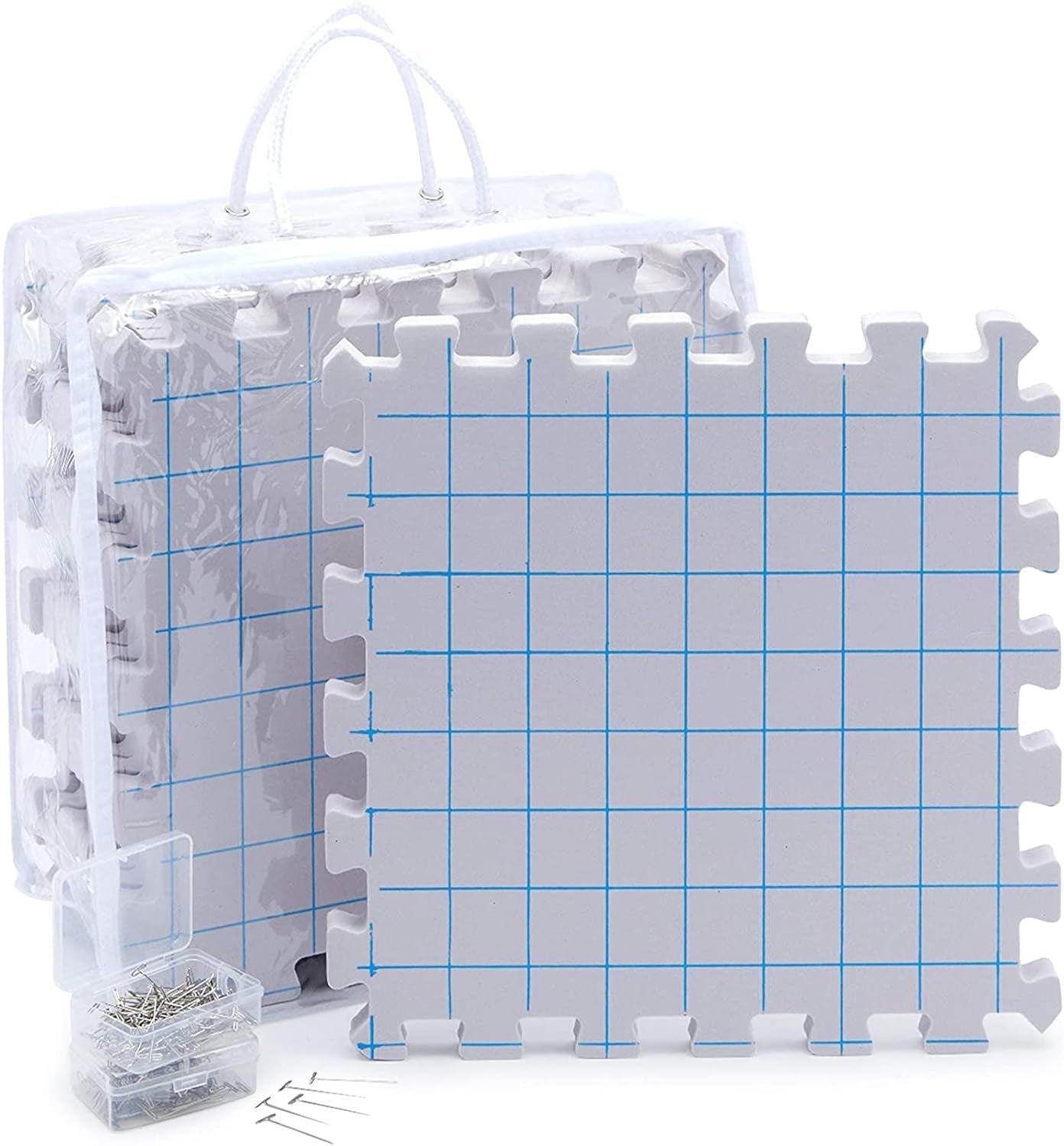 Extra Thick Blocking Mats for Knitting & Crochet 9 Pack with 200 T Pins and Storage Bag (12.5 In)
