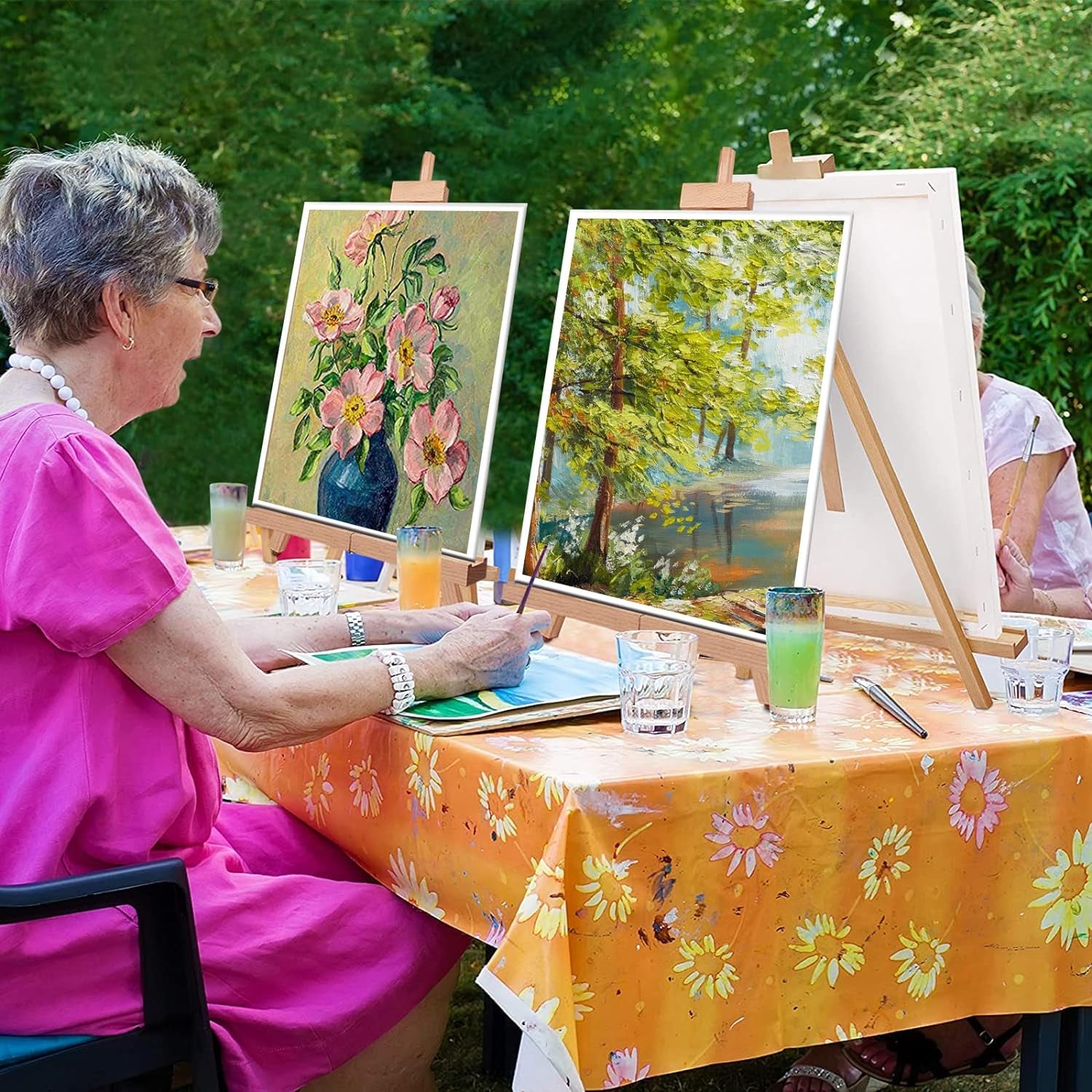 Art Easel (2 Pack) A-Frame Painting Easel, Wood Display Stand Holding Canvas up to 22" High, Portable Tabletop Easel and Sign Holder, Folding Travel Easel, Easy to Carry