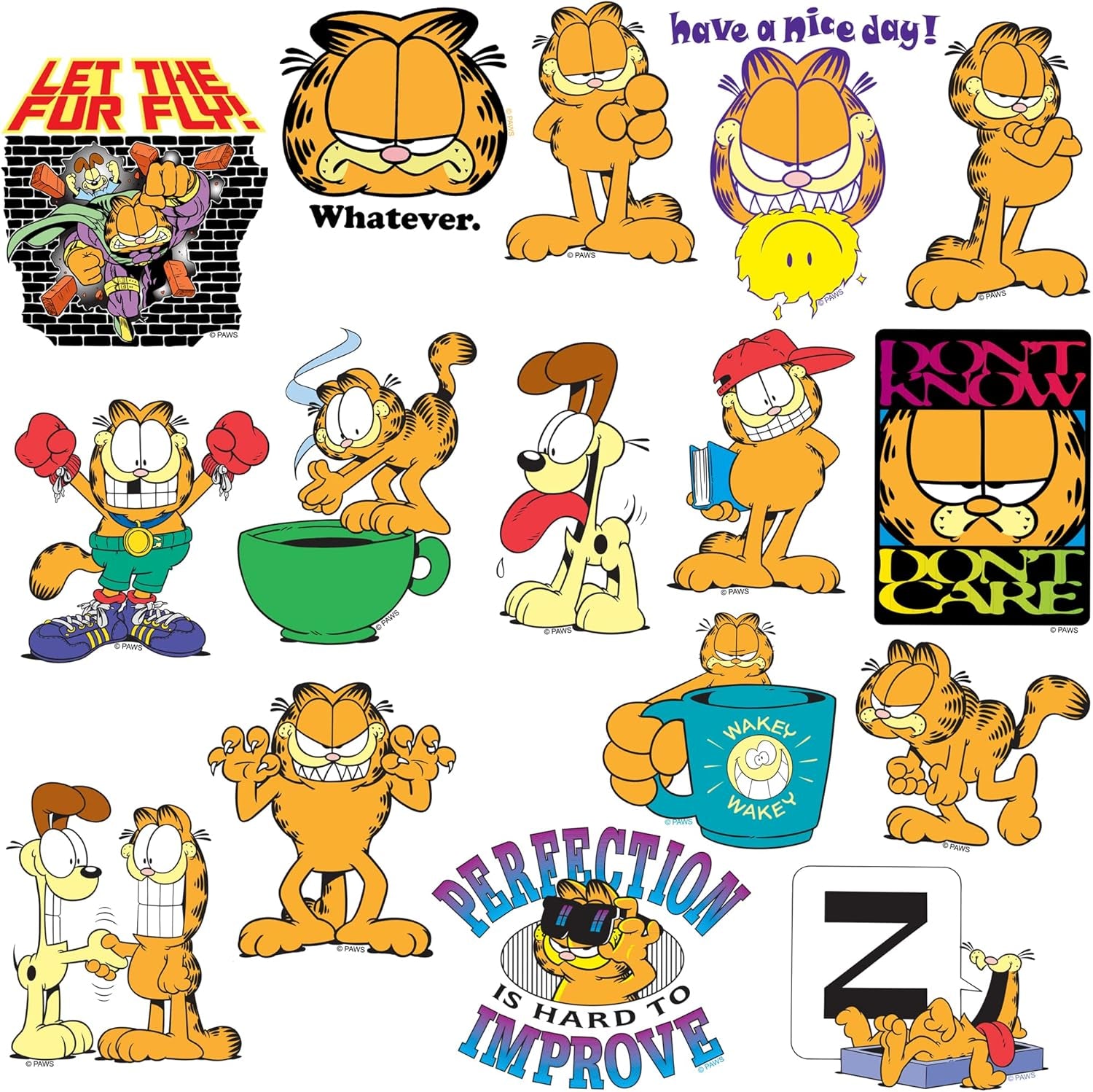 Garfield 50Ct Vinyl Large Deluxe Stickers Variety Pack - Laptop, Water Bottle, Scrapbooking, Tablet, Skateboard, Indoor/Outdoor - Set of 50