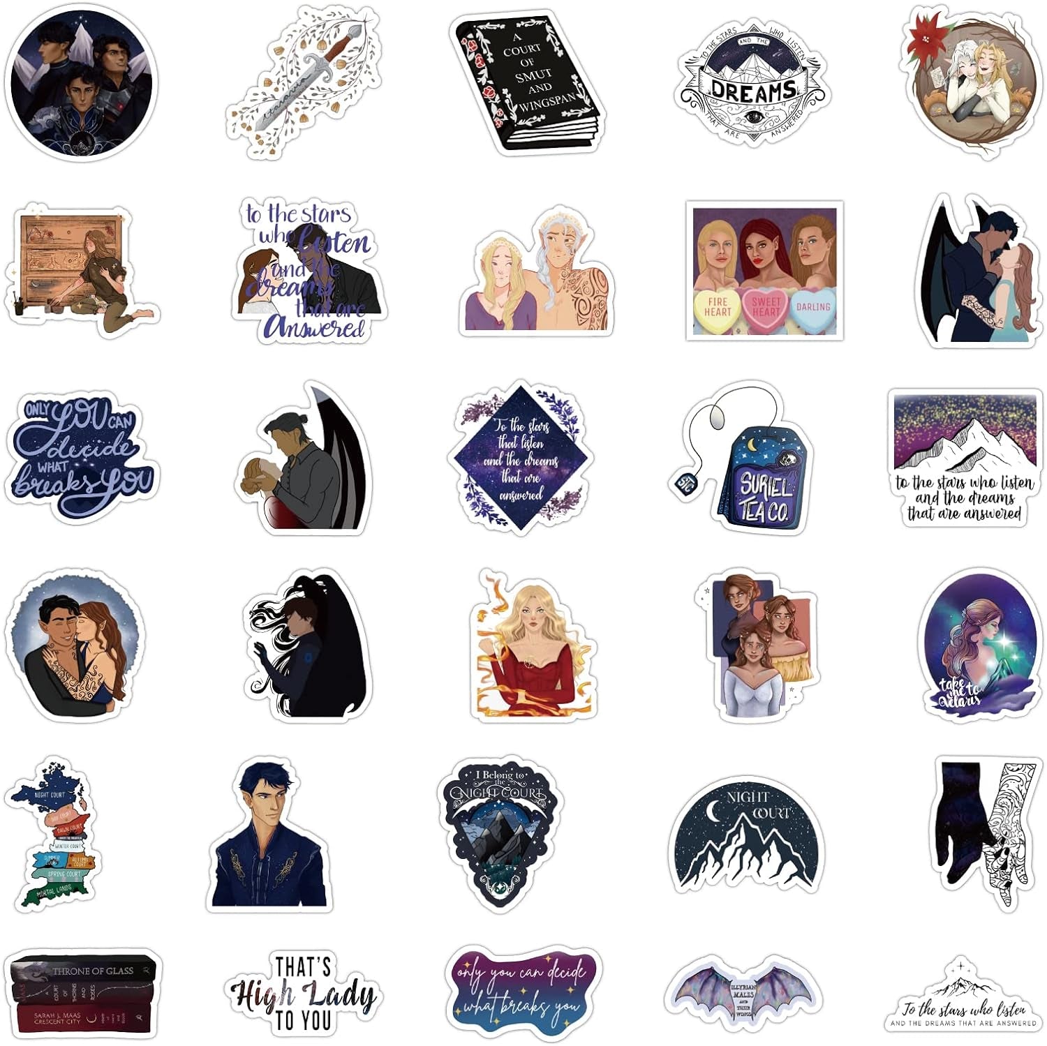 120Pcs Acotar Merchandise Stickers Pack, Book Graphic Vinyl Waterproof Sticker Decals for Water Bottle,Skateboard,Laptop,Phone,Journaling,Scrapbooking for Kids Teens Adults for Party Supply