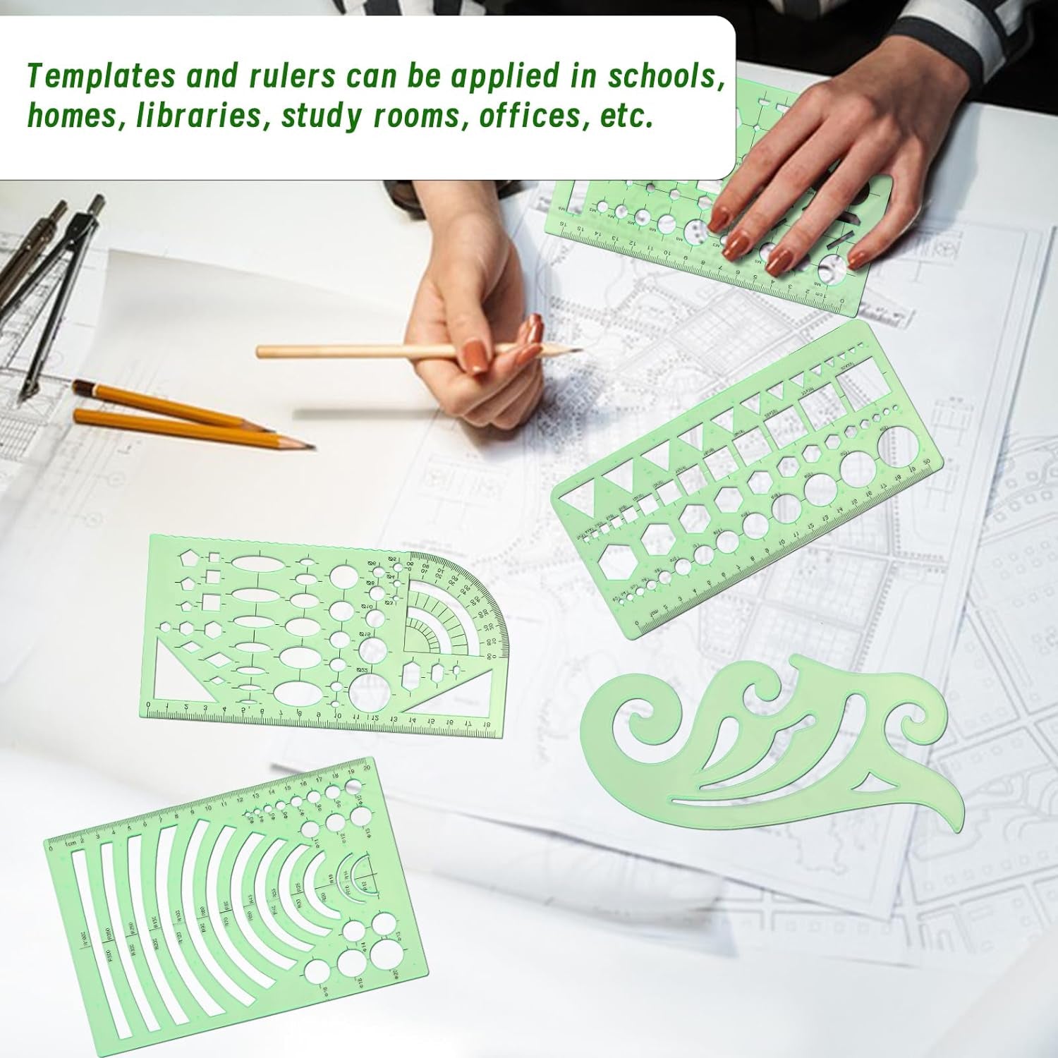 18 Pcs Geometric Drawings Templates, Drawing Stencils, Ruler Set, Circle Template for Drawing, Drafting Tools with a Storage Bag for Architecture, Studying, Office, Designing