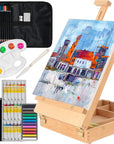 Art Kit, 45 Piece Wooden Paint Set Crafts Drawing Painting Kit with Box Easel and 18 Acrylic Oil Paint Colors, 12 Color Pencil Etc. for Teens Adults Artist Beginners, Art Supplies