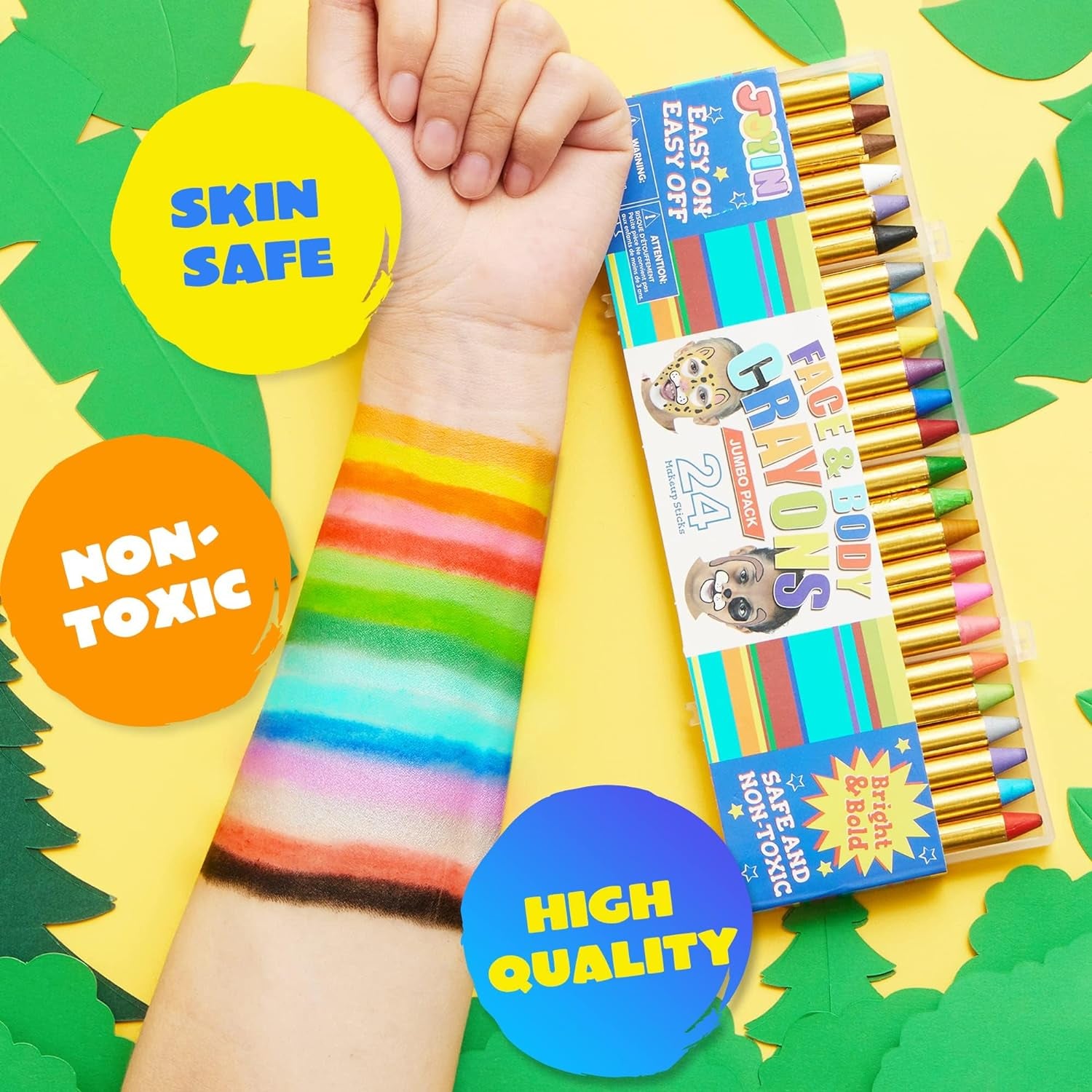 24 Colors Face Paint Safe & Non-Toxic Face and Body Crayons (Large Size 3 Inch) Ultimate Party Pack Including 6 Metallic Colors for Birthday Toy Makeup Party Suppiles, Gifts for Kids Girls Boys