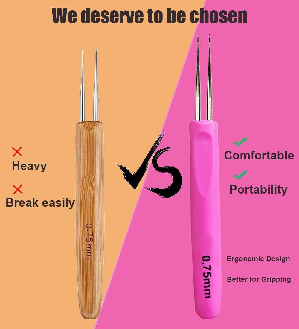 Dreadlock Crochet Hooks for Hair 0.5Mm,Locs Crochet Needle Dreads,Soft Ergonomic Handles Grip,2 Pieces Hair Interlocking Tool for Braid Craft (6 Crochet Hooks for Hair)