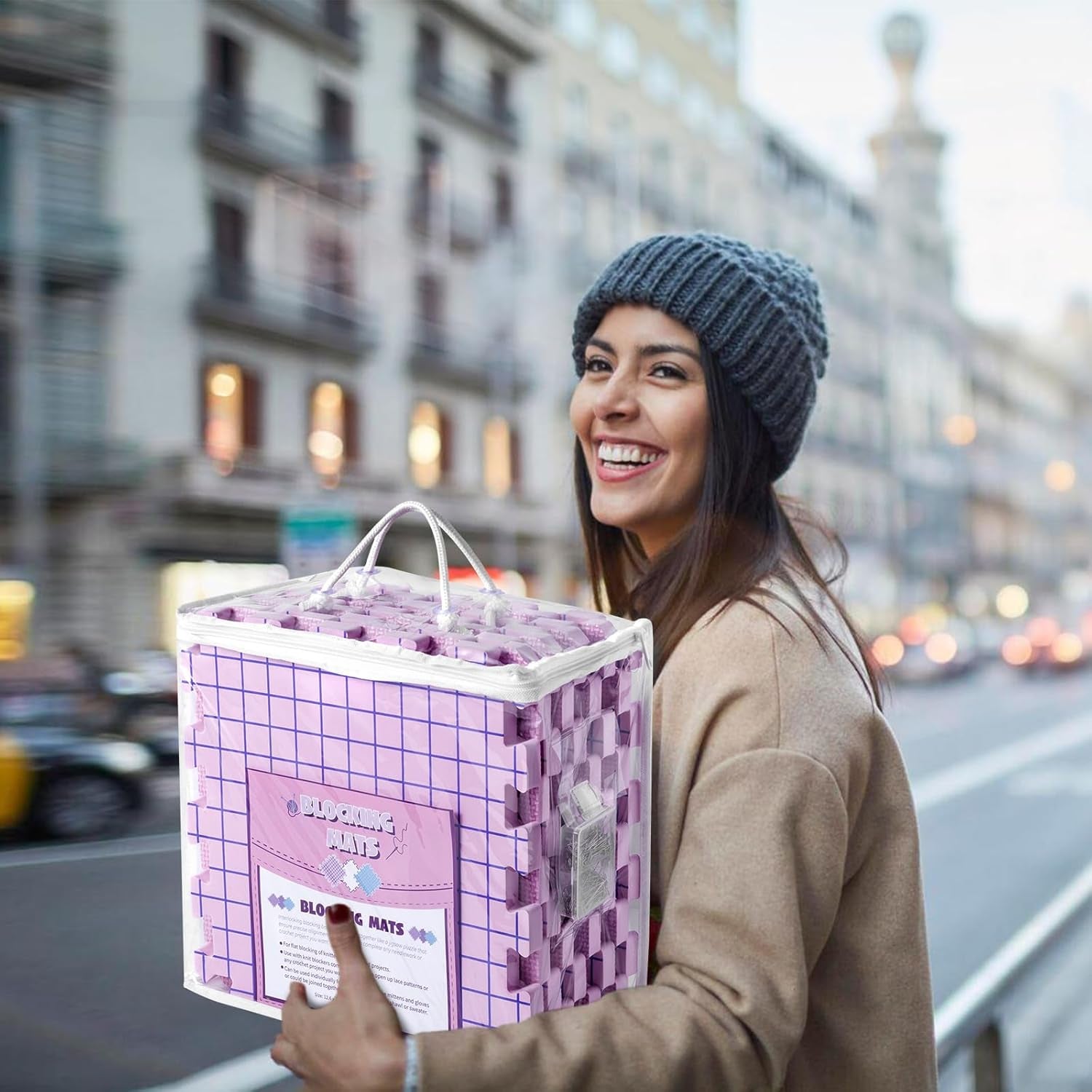 Knitting Blocking Mats and Pins, Blocking Mats for Knitting &amp; Crochet Projects, Extra Thick Knitting Blocking Mats with 150 T-Pins and Storage Bag, Crochet Blocking Board for Crocheting