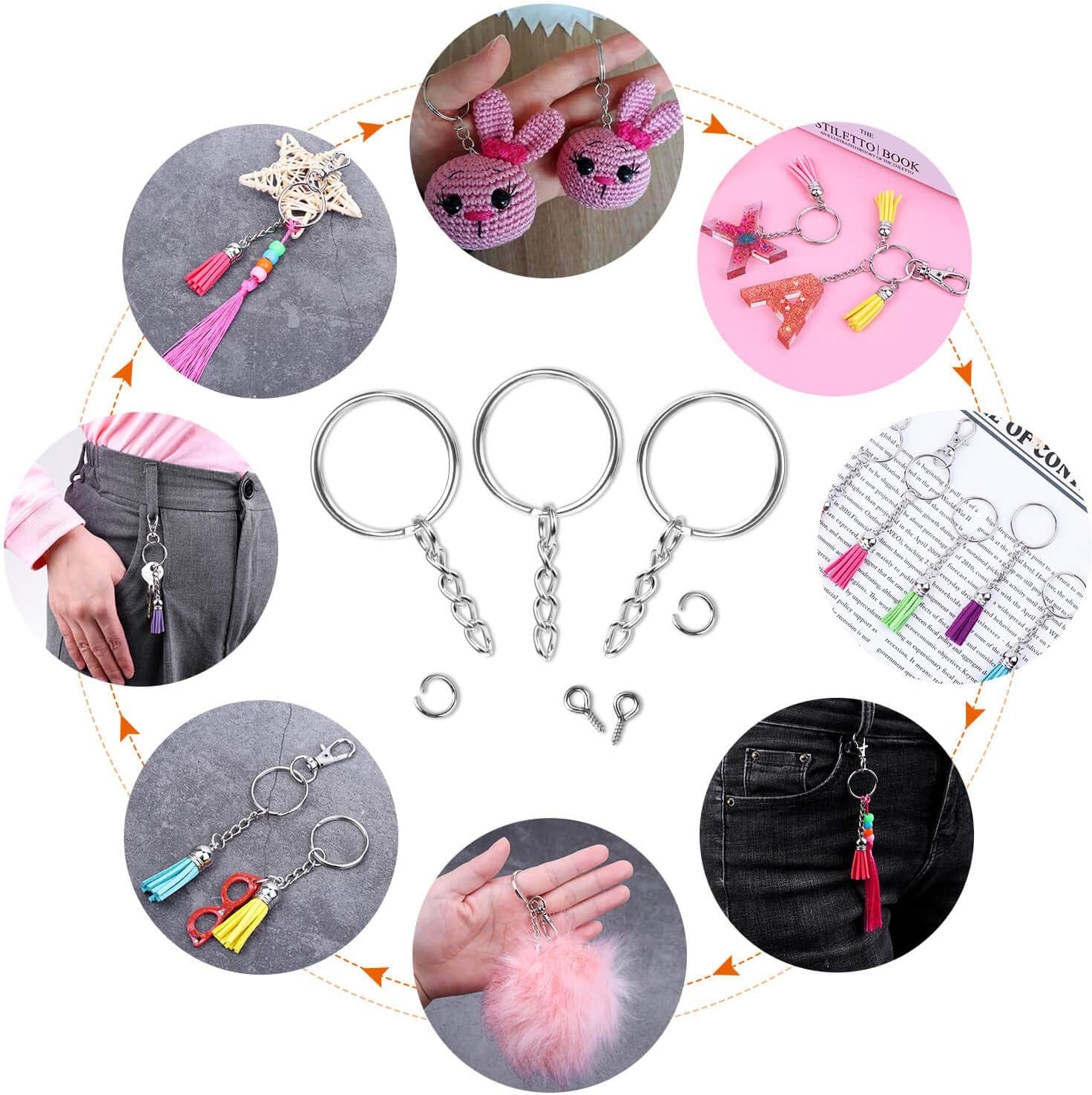 360Pcs Keychain Bulk, 120Pcs Keychain Rings with Chain and 120Pcs Open Jump Ring with 120Pcs Screw Eye Pins for Crafts and Jewelry Making