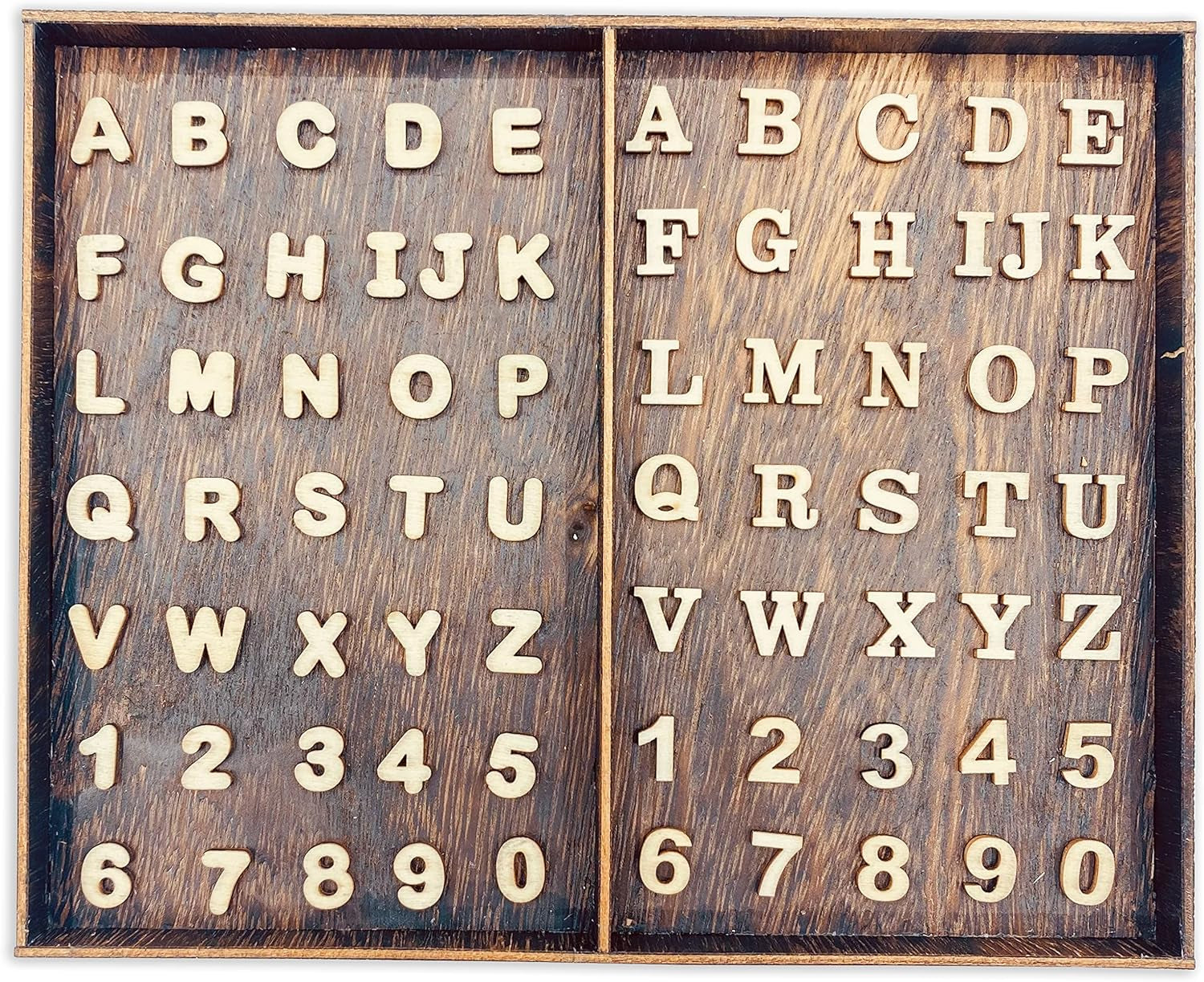 592 Pieces 1/2 Inch Mini Wooden Alphabet Letters and Unfinished Wood Numbers with Rustic Storage Tray for Scrapbooking DIY Crafts Homemade Gifts