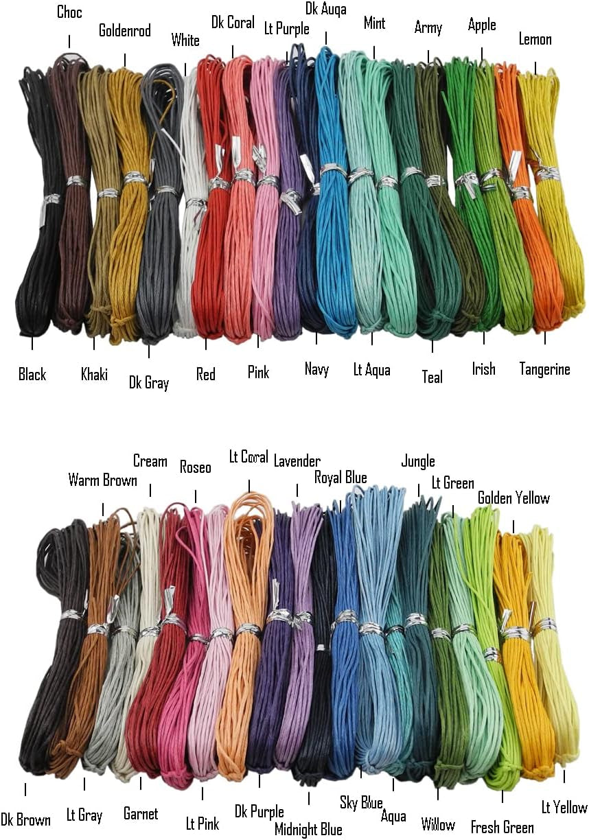 40 Colors 1Mm Jewelry Making Beading Crafting Macrame Waxed Cotton Cord Thread with 200 Silver Metal Beads, 10 Yards Each Color