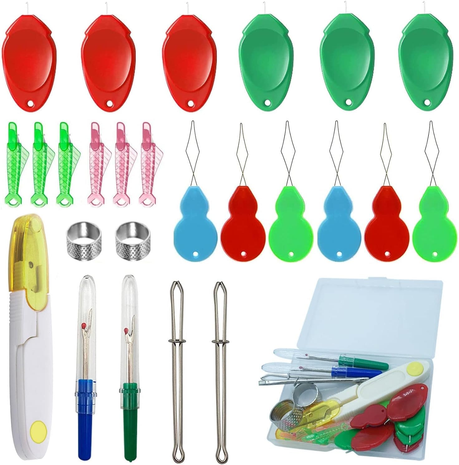 Needle Threaders for Hand Sewing,25 Pcs Needle Threaders Kit,Include Fish Type Easy Threader/Gourd Shaped Sewing Needle Threader/Thumb Shaped Threaders/Seam Rippers/Sewing Tweezers/Thimble/Scissor Etc