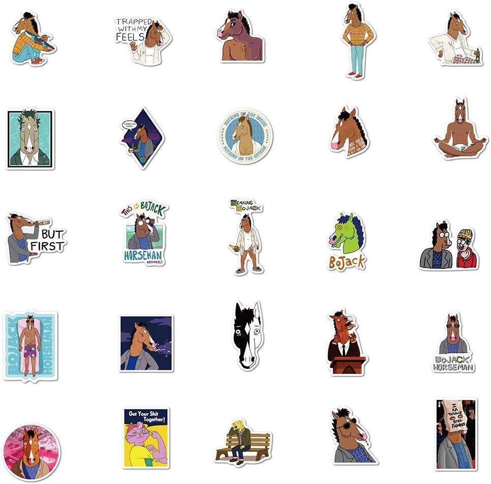 50Pcs Bojack Horseman Waterproof Stickers for Water Bottle Cup Laptop Bike Skateboard Luggage Box Vinyl Graffiti Patches BRJHSL