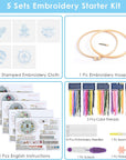 5 Sets Embroidery Kit for Beginners, Art Craft Handy Sewing Set Bees and Flowers Patterns Cross Stitch Starter Kits, DIY Embroidery Kits with Patterns and Instructions Hoops Needles Threads