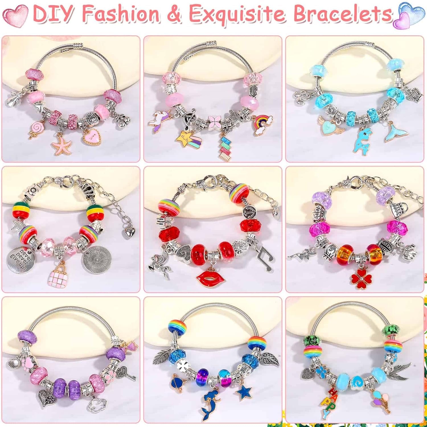 180 Pieces DIY Charm Bracelet Making Kit for Girls 8-12, Jewelry Making Kit for Girls with Bracelet Making Beads, Snake Chains for Girls Christmas Gift, Arts and Crafts