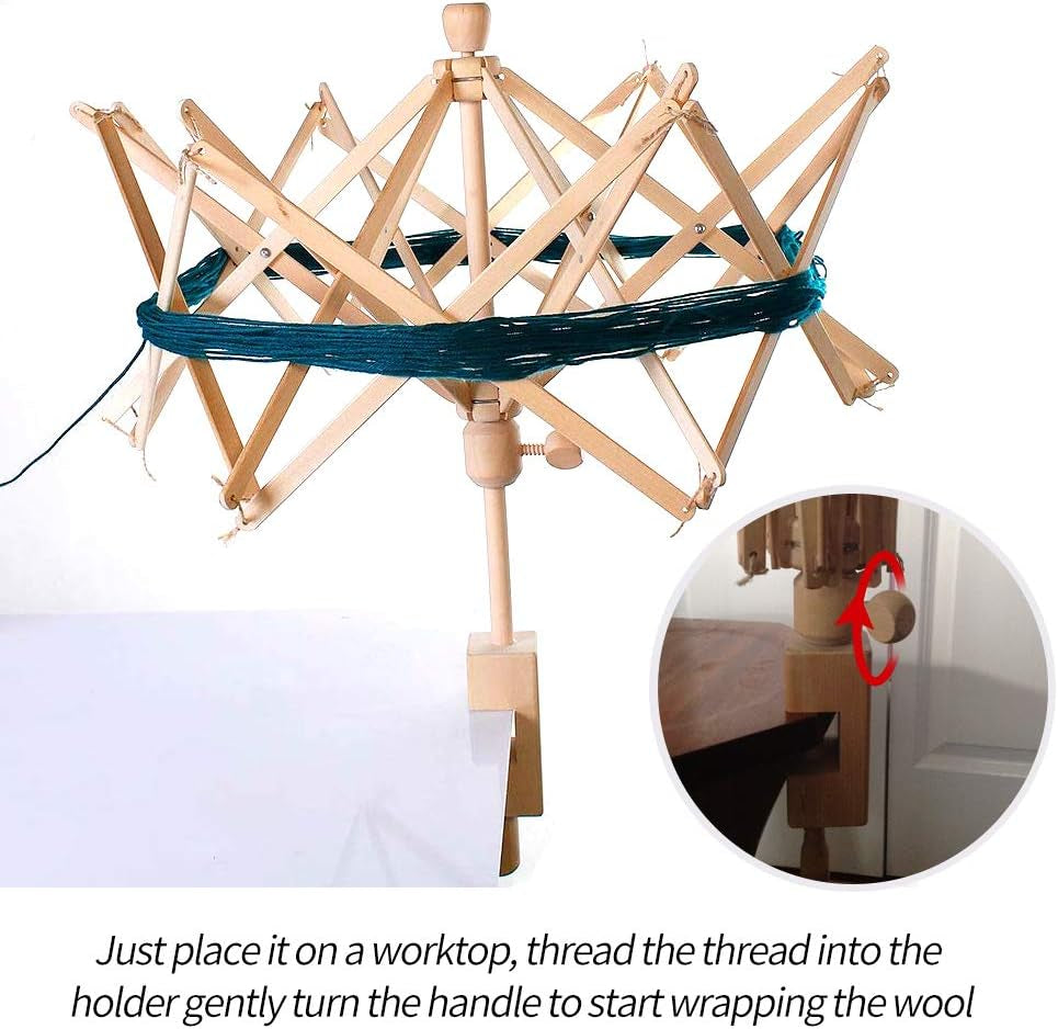 Wooden Umbrella Swift Yarn Winder - Knitting Umbrella 24" Swift Yarn Winder Holder, 1Pcs Swift Yarn Winder