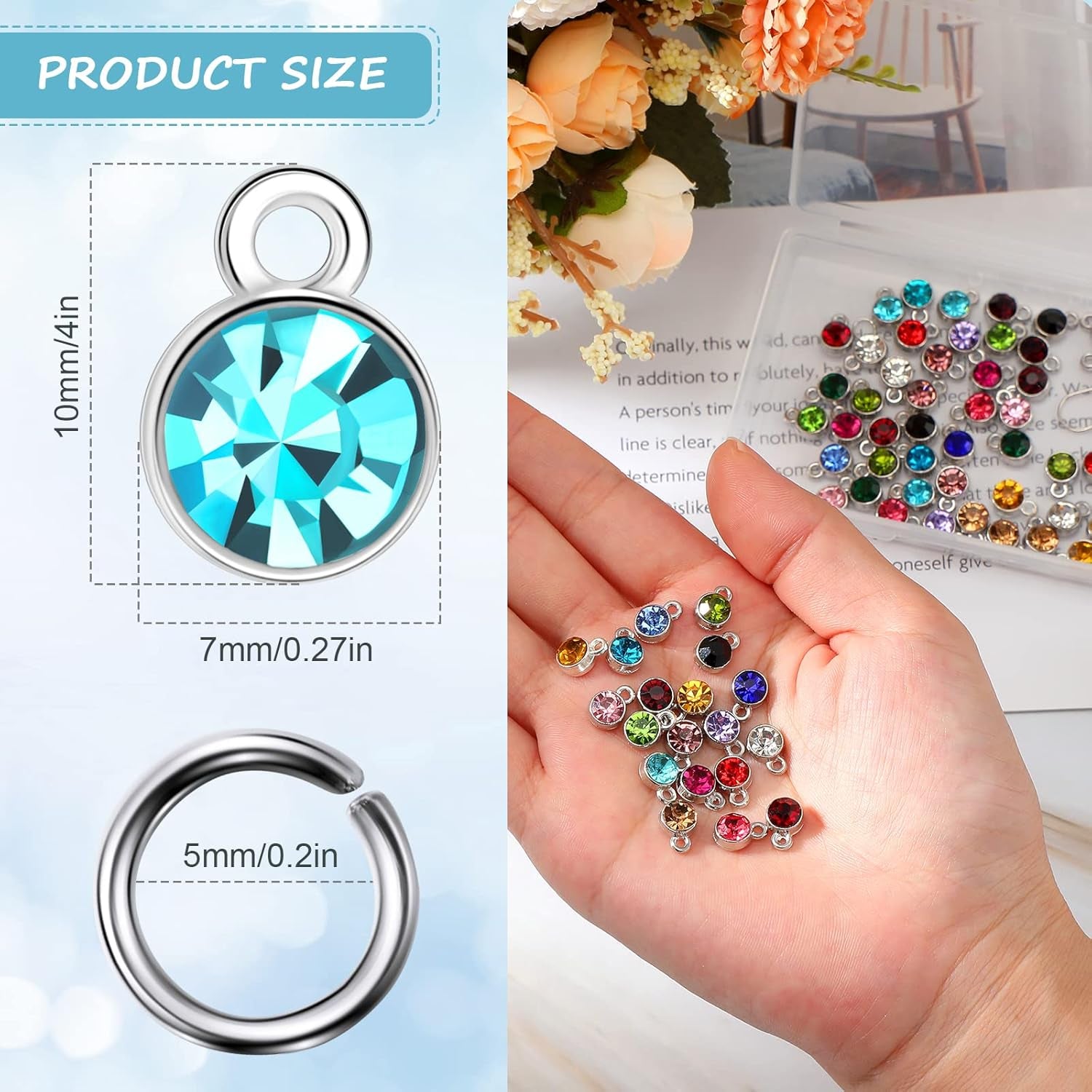 80 Pieces Crystal Birthstone Charms with 200 Jump Ring Handmade DIY Beads Pendant Mixed Color Birthstones for Jewelry Making round Charms for Bracelets Necklaces Jewelry Findings (Vivid Color)