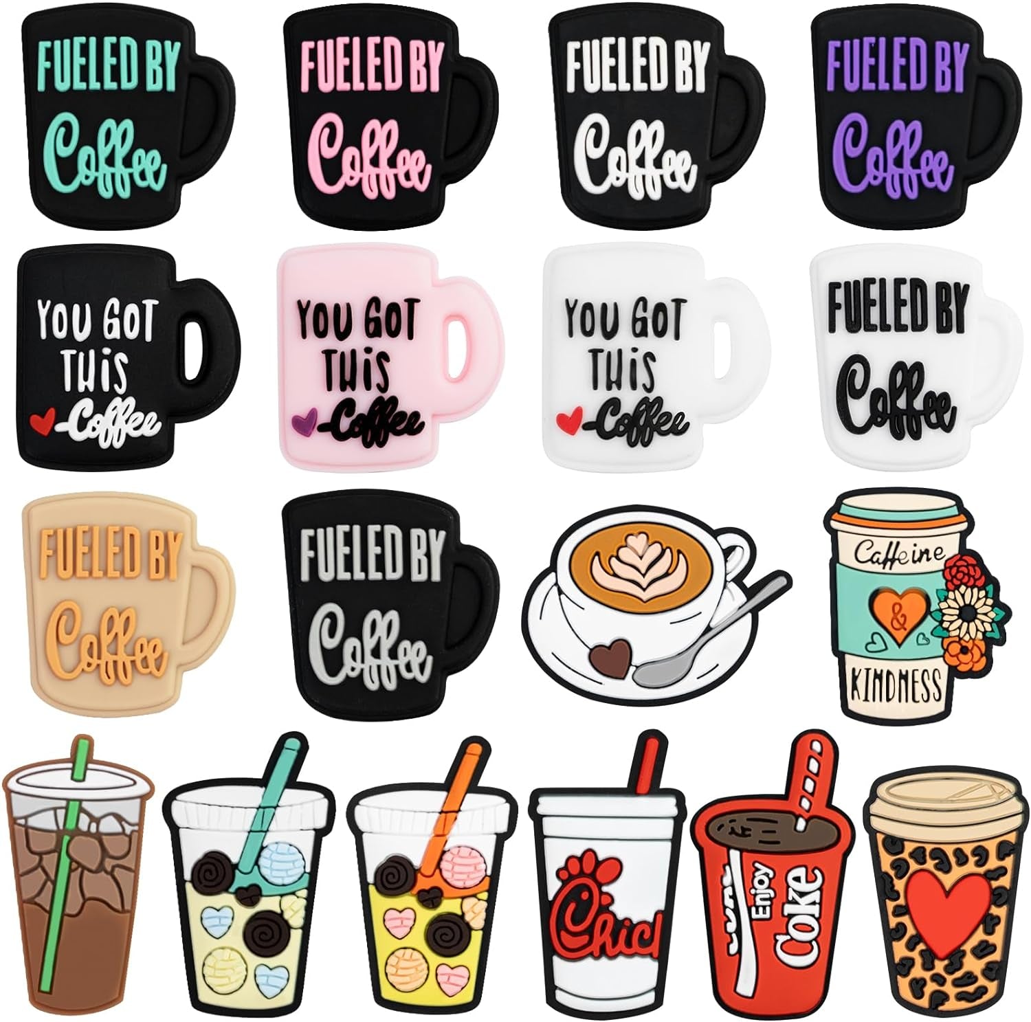 Silicone Focal Beads for Pens Coffee Cup Silicone Accessory Kit 18 Pcs Colorful round Silicone Beads for Keychain Making Bracelet Necklace Handmade Crafts (Cup 1)
