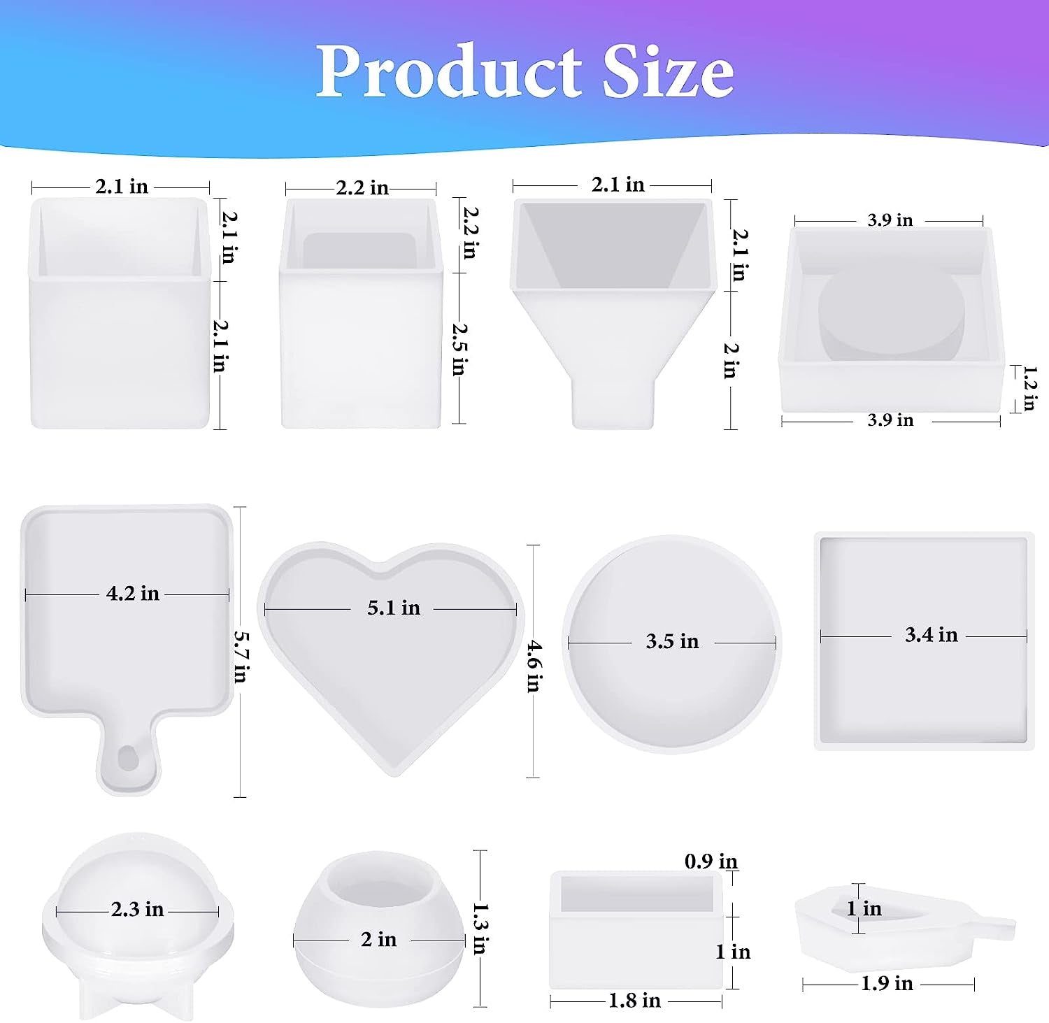 Resin Molds Kit 12PCS, Epoxy Resin Silicone Molds, Resin Mold Including Cube, Pen Container, Pyramid, Ashtray, Tray, Love, Round, Square, Ball, Flowerpot, Cuboid, Crystal