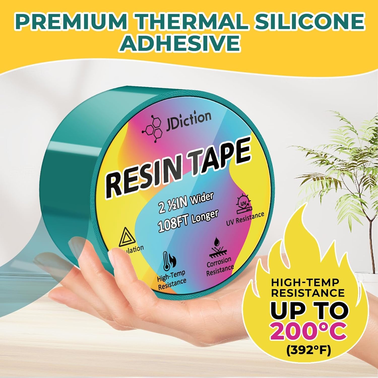 UV Resin Tape for Epoxy Resin Molding, 2.5IN W X 108FT L Resin Tape, 392℉ Heat Resistant Anti-Corrosion, Easy Peel, Epoxy Resin Tape for Jewelry Making, River Table, Deep Pour