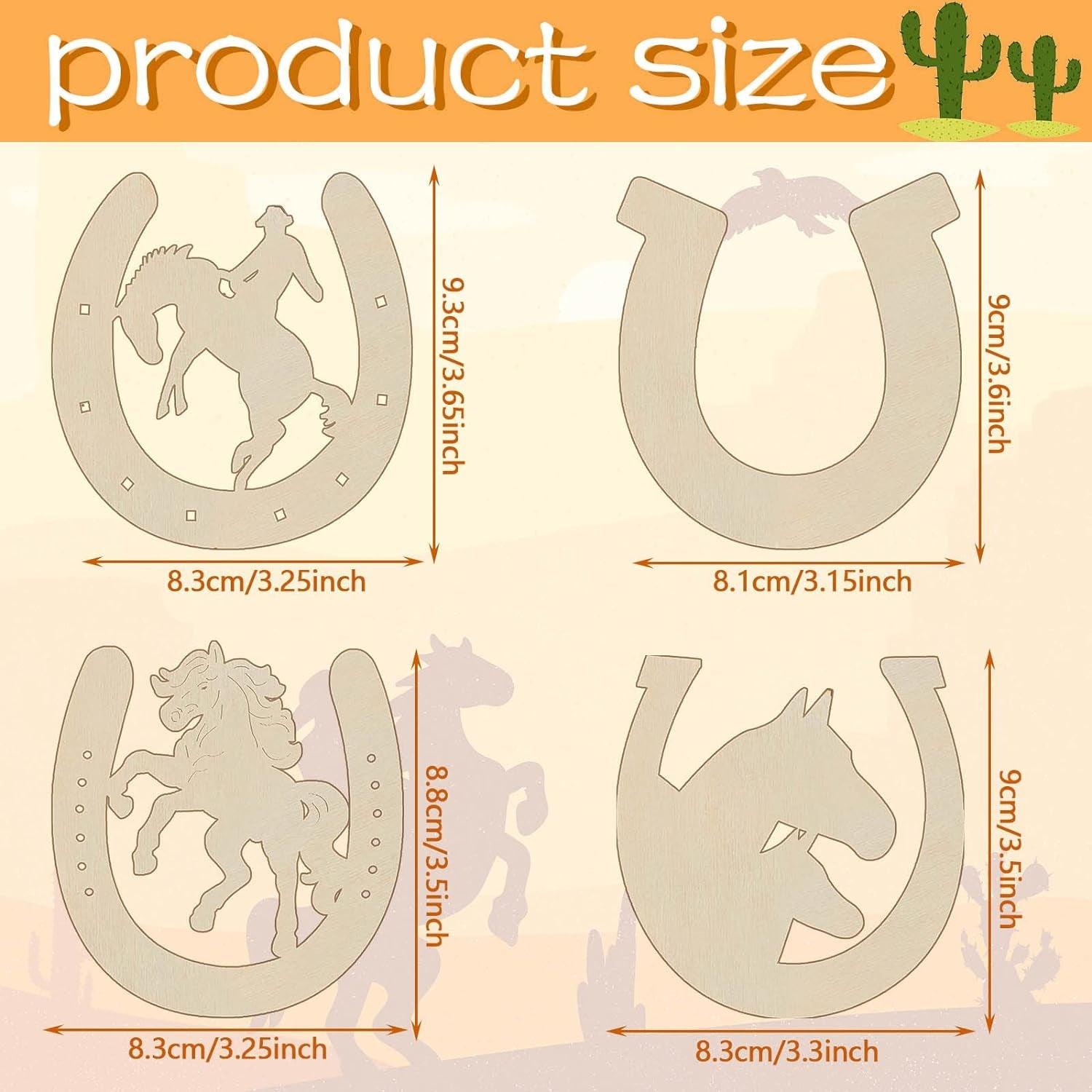 Wooden Horseshoes Cutout for Crafts DIY Unfinished Wooden Horseshoes Christmas Cowboy Decor Western Party Decor Blank Horseshoe Wood Horse Cutout Western Craft Supplies Discs Slices(96 Pcs)