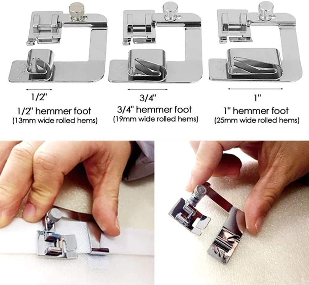 Hemming Foot Kit 6Pcs Hemmer Foot Sewing Machine Presser Foot Hemmer for Brother Singer Janome Low Shank Sewing Machine Use Rolled Hem Presser Foot