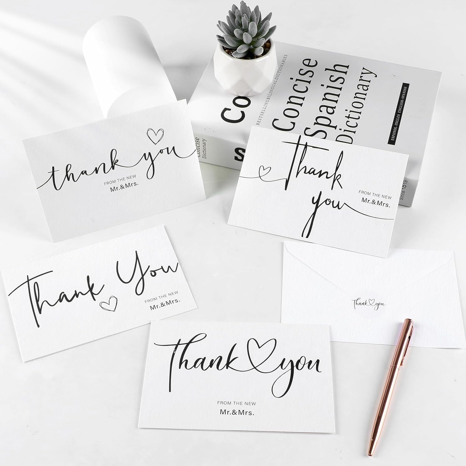 50Sets Wedding Thank You Cards with Envelopes and Stickers 4 Designs Mr and Mrs Thank You Notes Bulk Wedding Gift Cards Thank You Cards for Guests Wedding Party Decor Supplies 6 X 4 Inch
