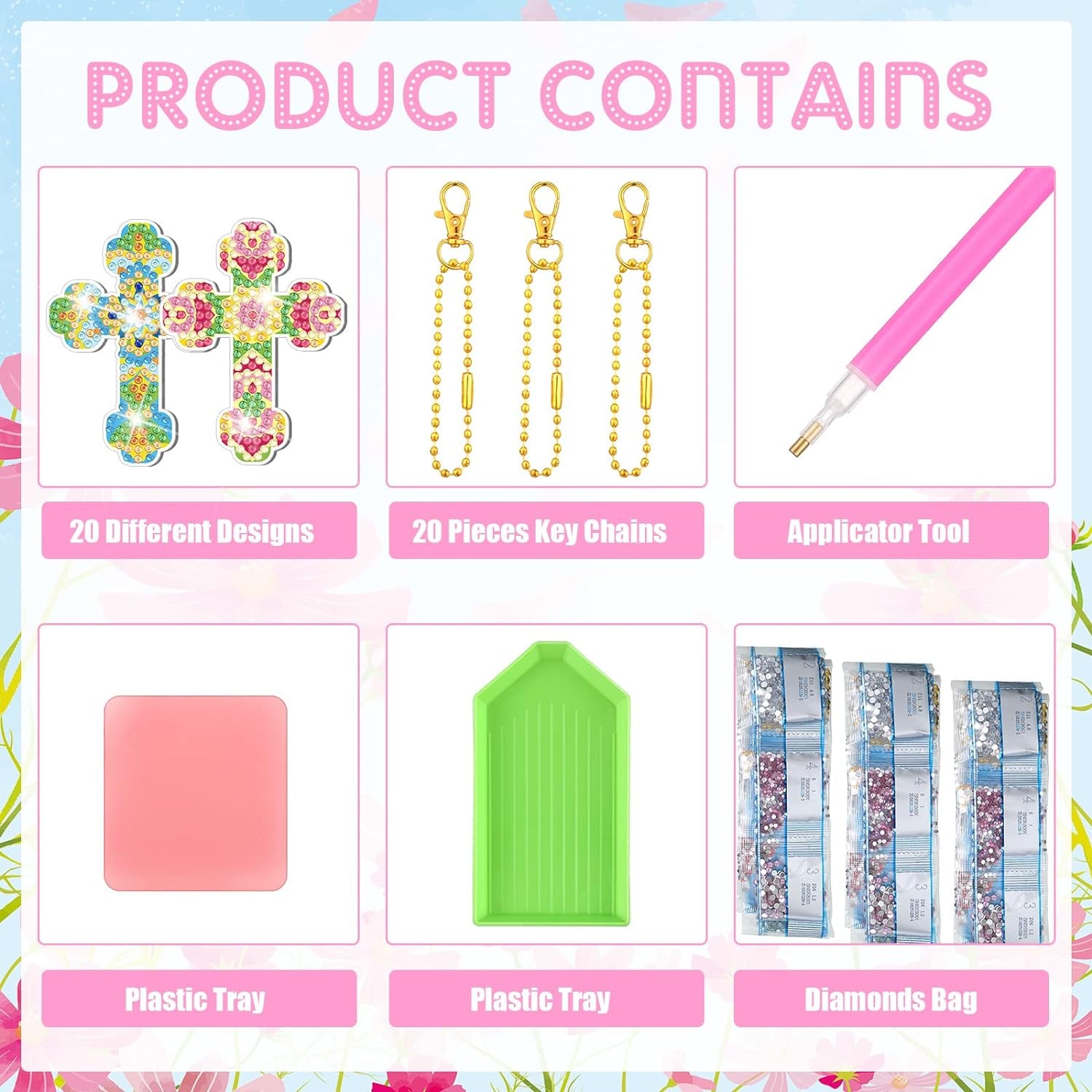 20 Pcs Diamond Painting Keychains Kit Cross Diamond Art Keychains Religious Crosses Diamond Ornaments 5D Key Chain Christian Diamond Painting Bookmarks Key Rings for Adults DIY Crafts Gifts