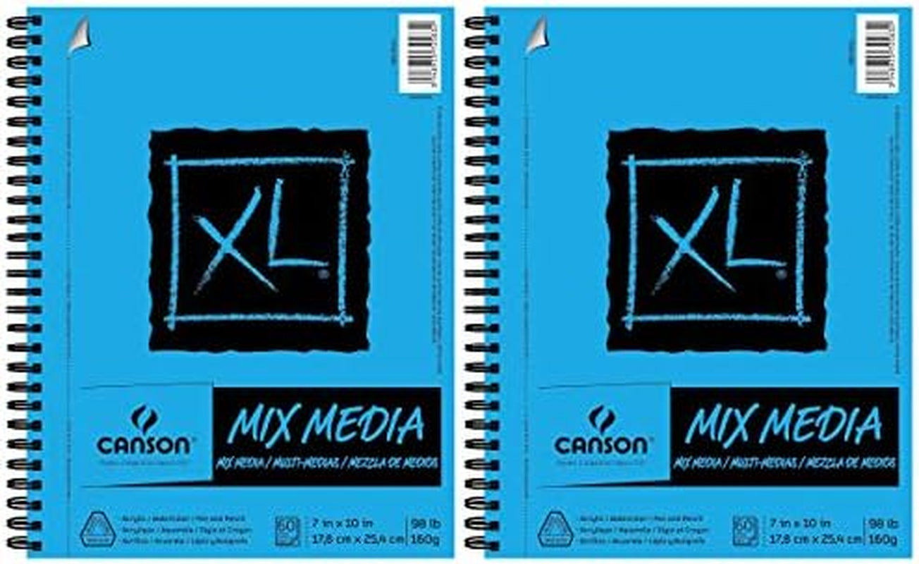 XL Series Mix Media Paper Pad, Heavyweight, Fine Texture, Heavy Sizing for Wet and Dry Media, Side Wire Bound, 98 Pound, 7 X 10 Inch, 60 Sheets - 100510926 (7" X 10" 2 Pack)