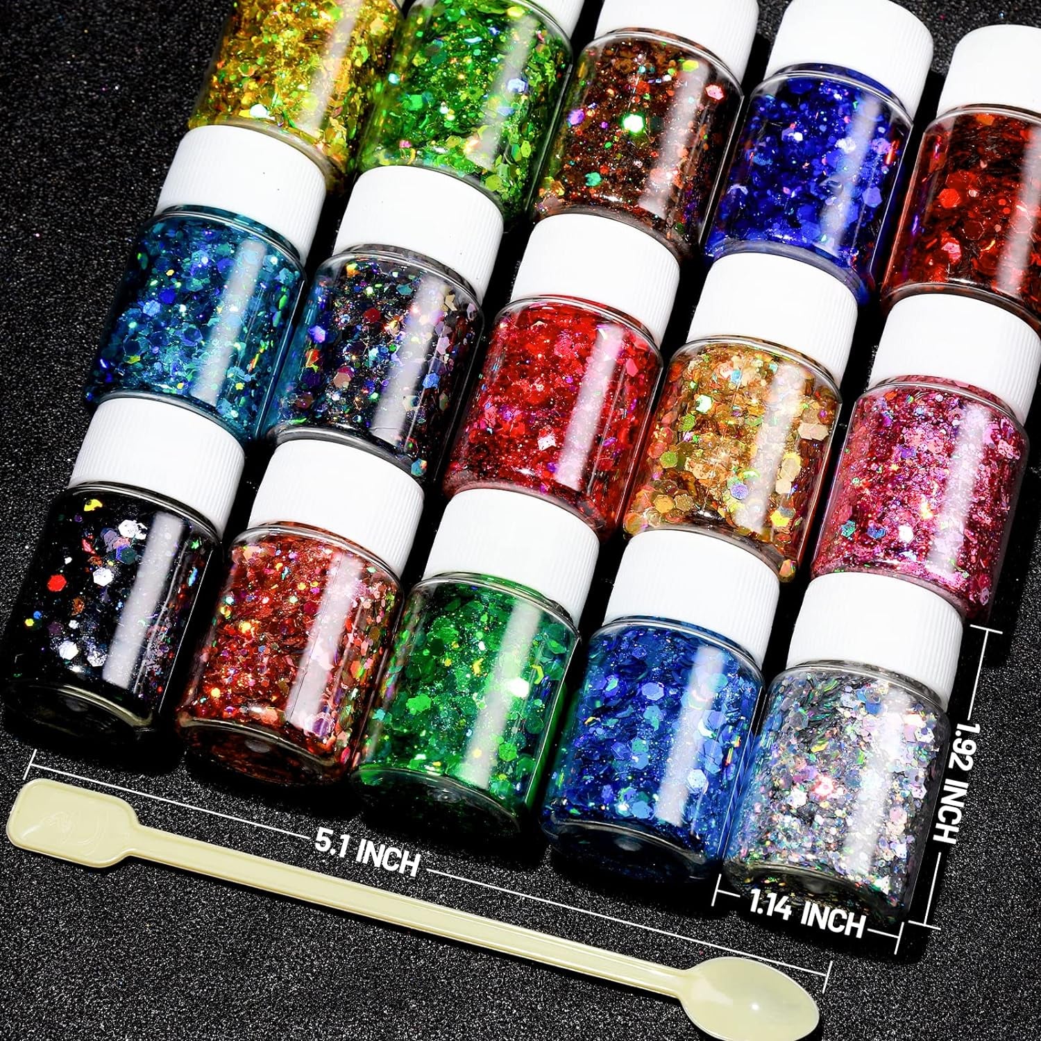 Holographic Chunky Glitter, 15 Colors Glitter, Craft Glitter for Resin, Nail Glitter, Festival Cosmetic Hair Face Body Glitter, Glitter Flakes Sequins for Epoxy Resin Tumbler DIY Arts Crafts