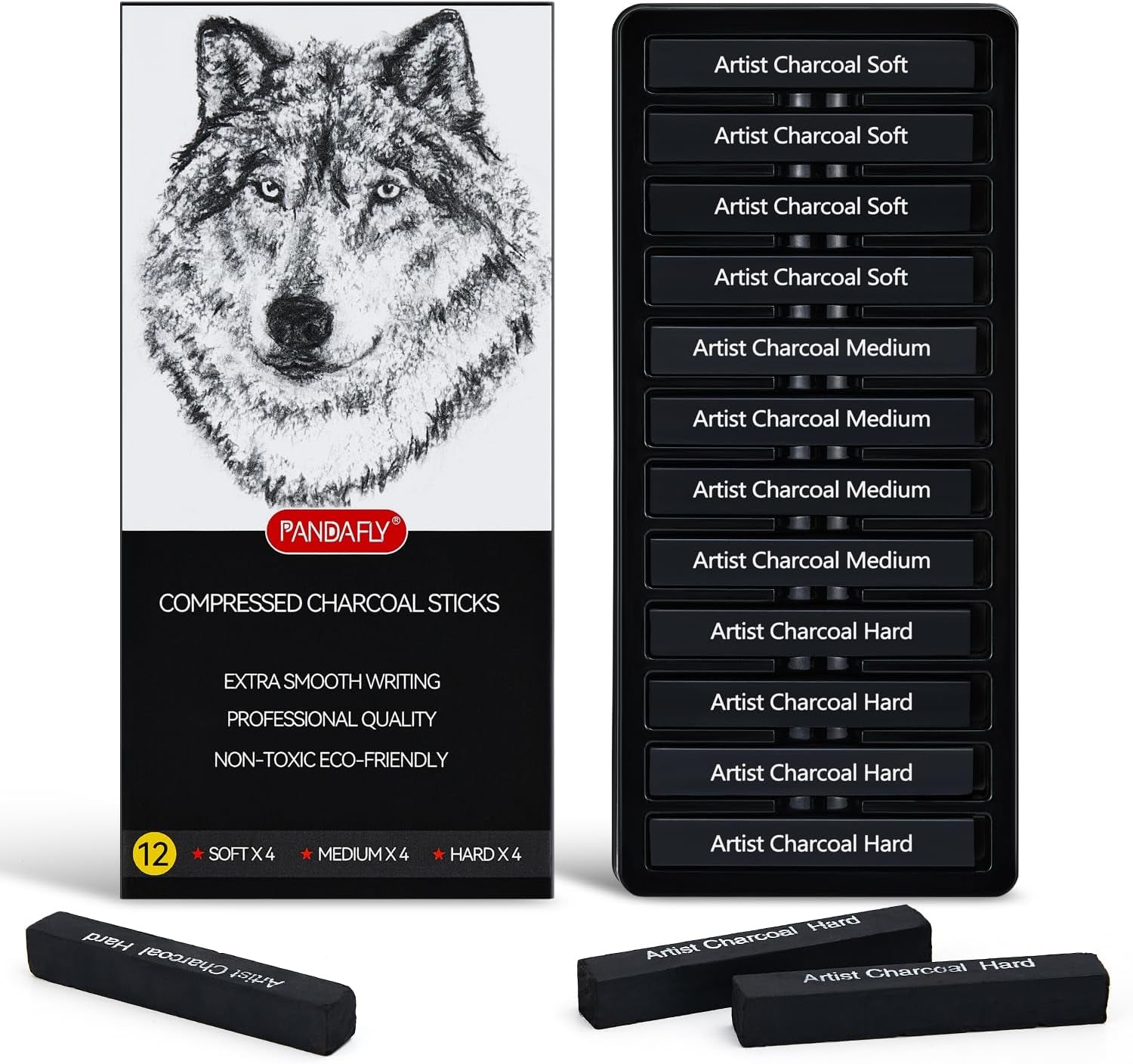 Compressed Graphite Charcoal Sticks, 24 Pieces Black & White Vine Charcoal Sticks for Drawing, Sketching, Shading, Charcoal Drawing Set for Beginners & Pro Artists