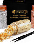 Gilding Flakes Set,Gold Foil Flakes for Resin,3 Bottles Metallic Foil Flakes for Resin Jewelry Making,Nails,Painting Art,Crafts and Slime(Gold, Silver, Copper Colors)