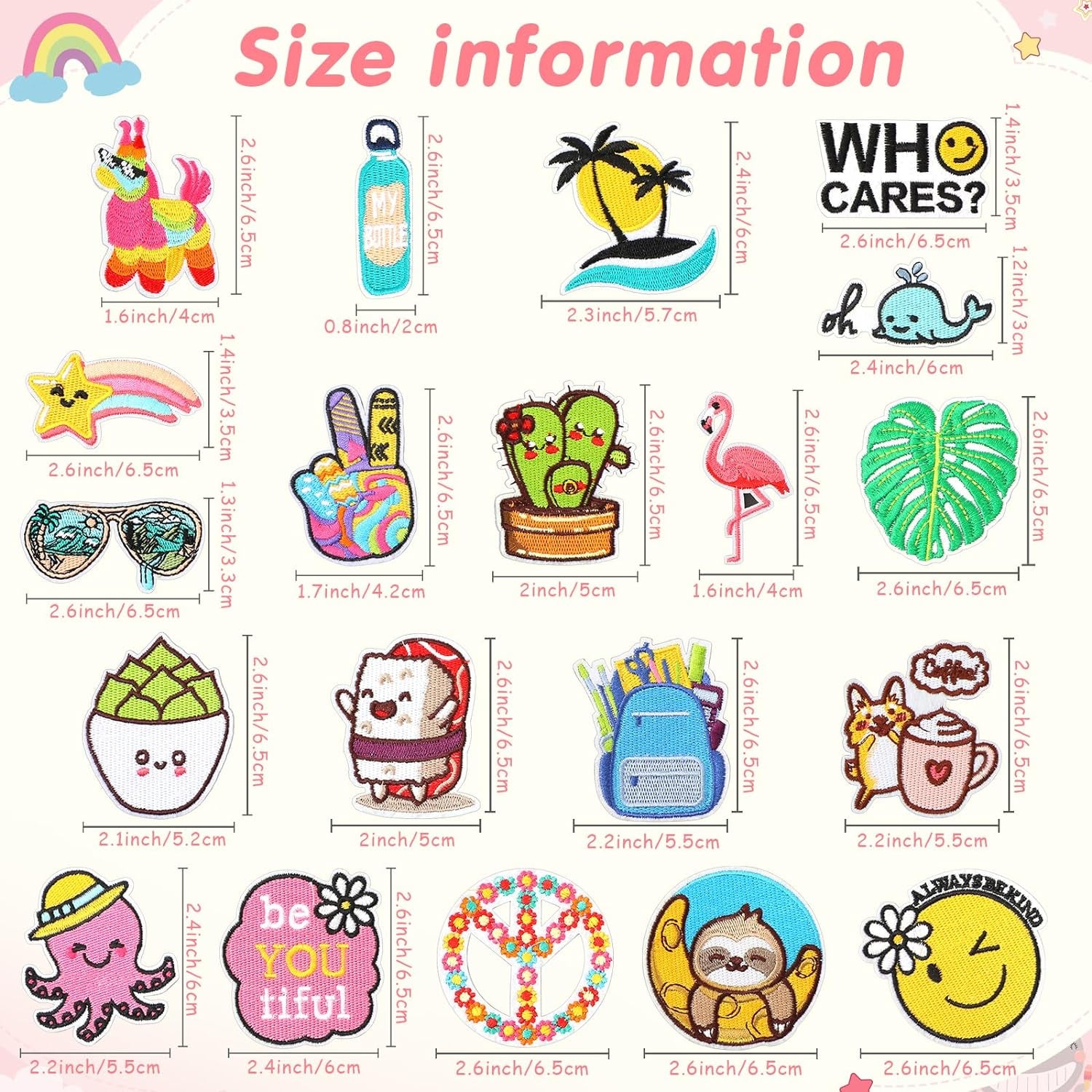 20 Pieces Iron on Hippie VSCO Vintage Patches Appliques Hippie Retro Embroidered Patches Summer Beach Iron on Patches for Backpacks, Jeans, Jackets and Clothes DIY Craft(Novel Style)