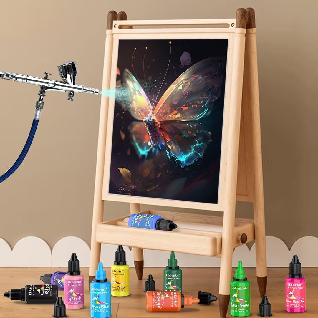 Airbrush Paint Set - 30 Colors Ready to Spray Airbrush Kit with 2 Cleaning Brush, Water Based Acrylic Air Brush Paint for Metal, Plastic Models, Artists - 0.7Fl Oz