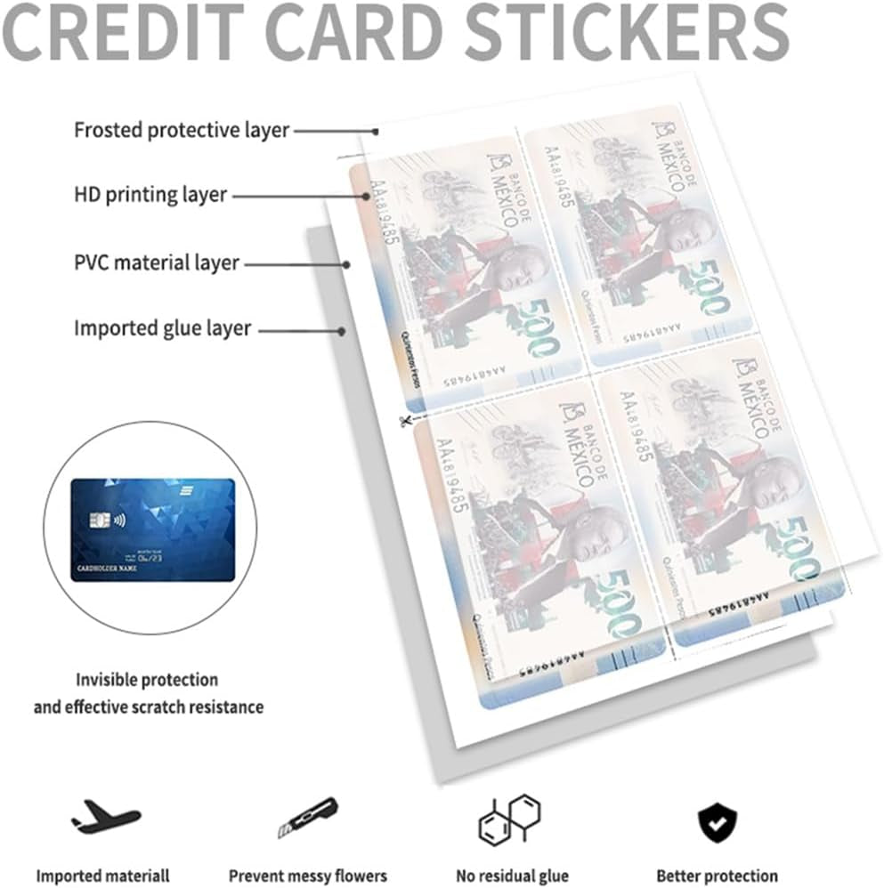 Credit Card Sticker Small Chip Debit Card Skin Cover Mexican Bank Card Transportation, Key, Debit, Credit Card Skin Removeable (500-3)
