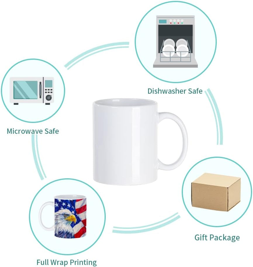 8 Pack Sublimation Mugs Blanks 11 OZ Coffee Mugs White Ceramic Photo Cups Bulk for Cricut Mug Press Print