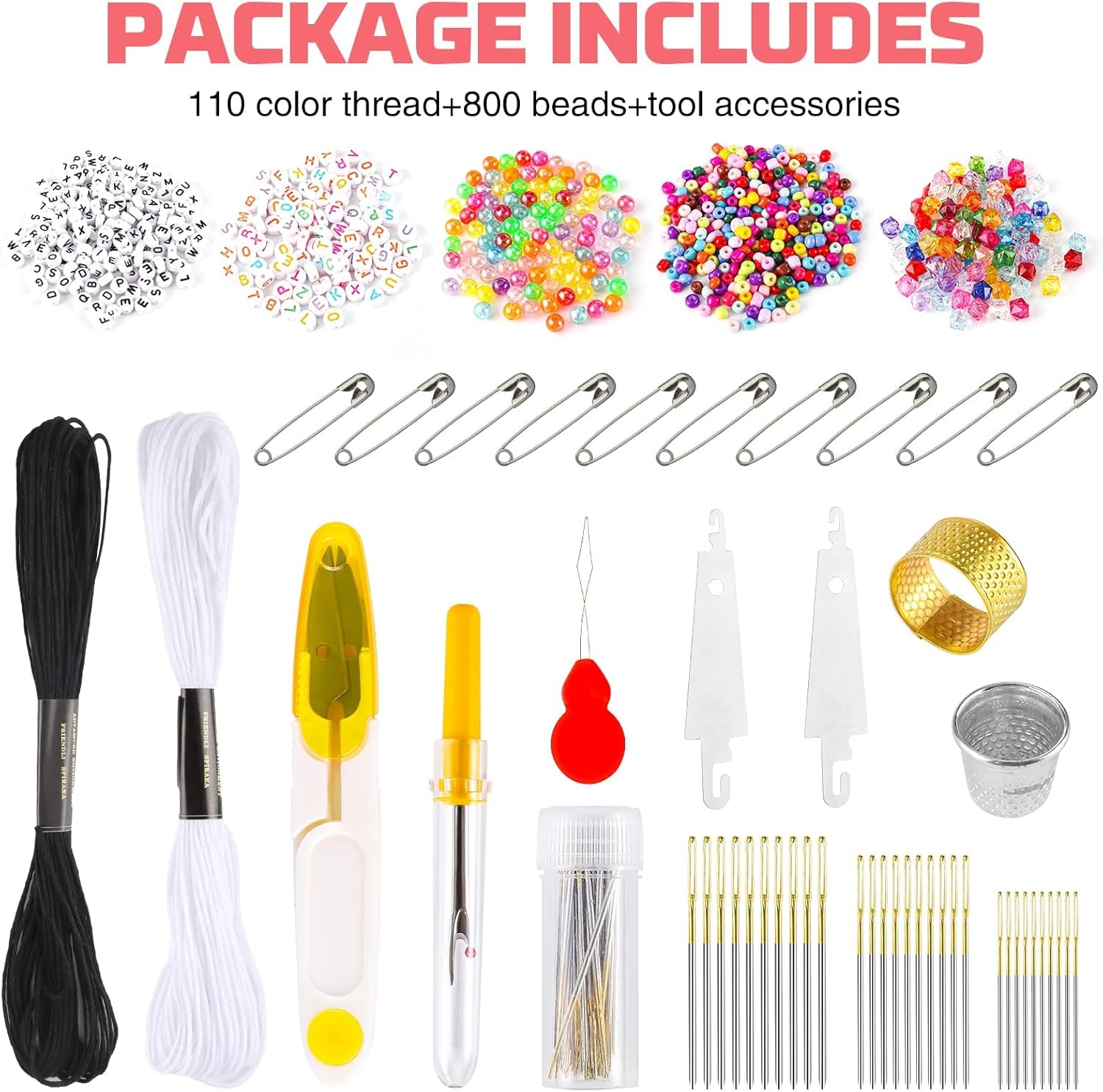 1060 Pcs String Bracelet Kit, Friendship Bracelets String Making Kit Including 110 Colors Embroidery Floss, 900 Beads and 50 Cross-Stitch Tool, String Kit for Friendship Bracelet Making