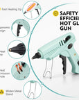 60/100W Hot Glue Gun Full Size with 15 Pcs Hot Glue Sticks (0.43 X 5.9 Inch) and Carry Case, Dual Power High Temp Melt Glue Gun Kit with Finger Caps, Mat for Arts Craft, Household, Green