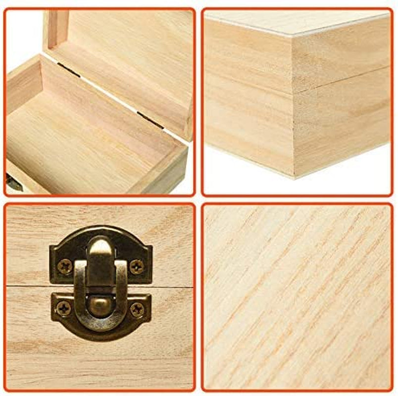 6Pcs Large Unfinished Wooden Box Rectangle Keepsake Box Stash Boxes with Hinged Lid for DIY Easter Arts Hobbies, Jewelry,6X4X2.3Inch