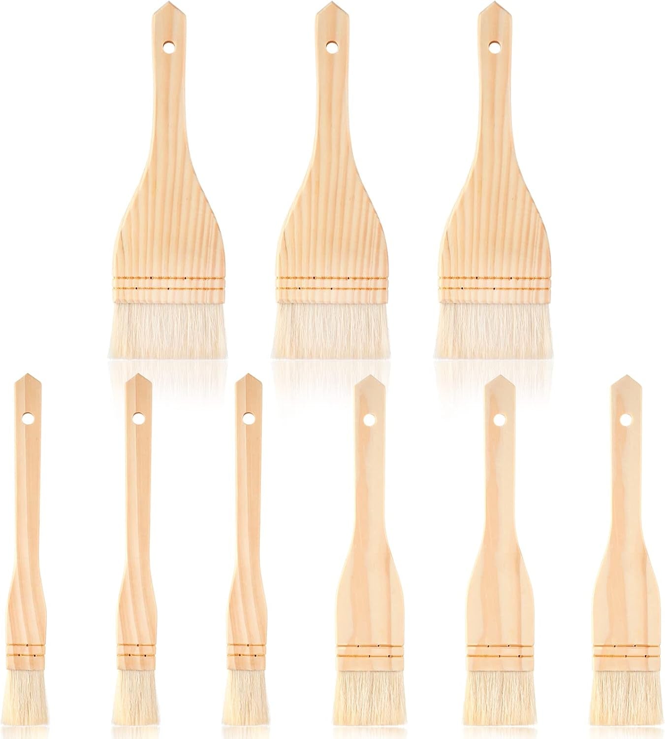 Flat Hake Brushes Hake Paint Brush Artist Painting Brushes Set Sheep Hair Bristles Wash Brush for Watercolor, Wash, Ceramic and Pottery Painting, 1 Inch, 2 Inch, 3 Inch (6)