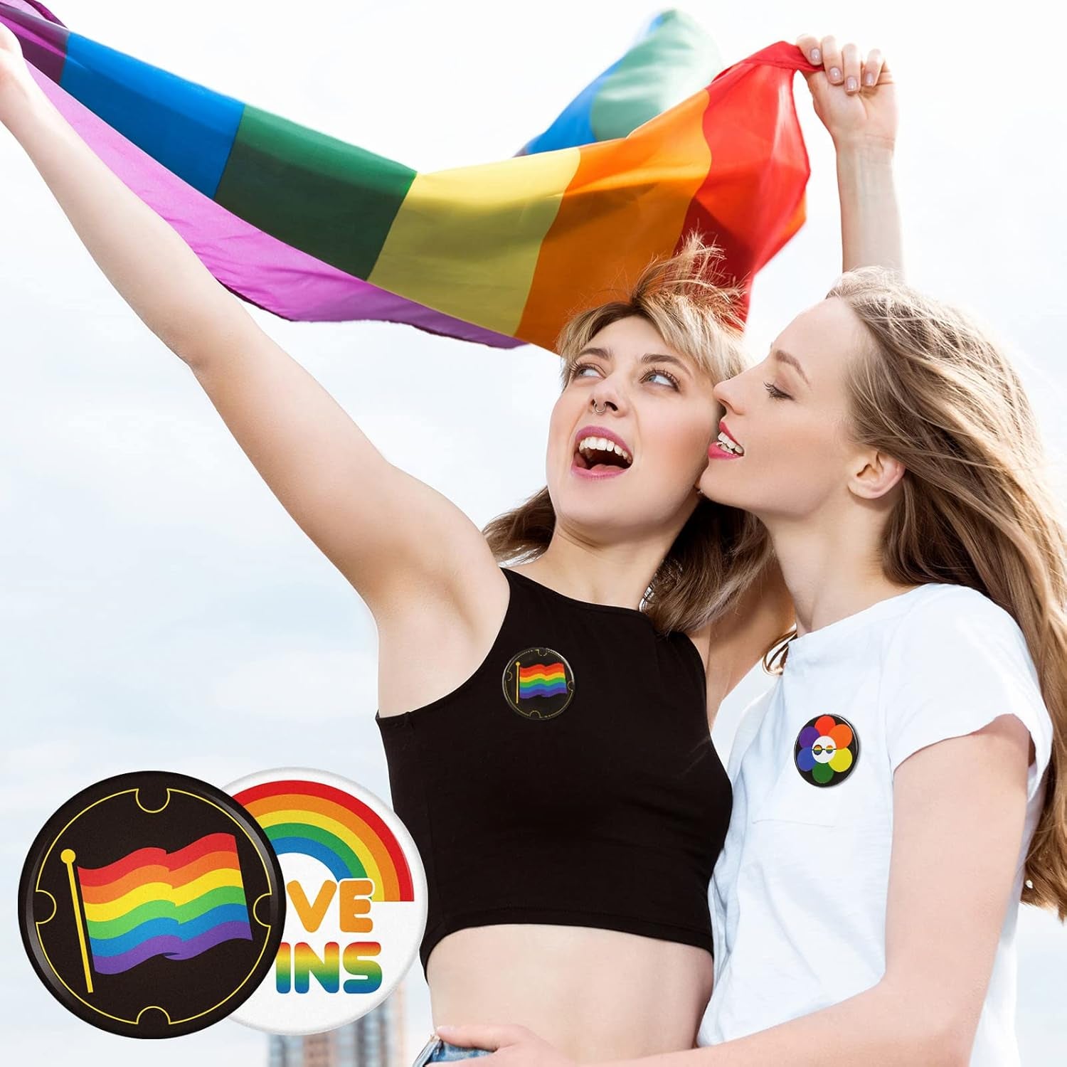 200 Pieces Pride Pins Pride Day Rainbow Buttons LGBT Pins Brooch for Hat Shirt Clothing Bag Decoration Party Supplies, 10 Styles