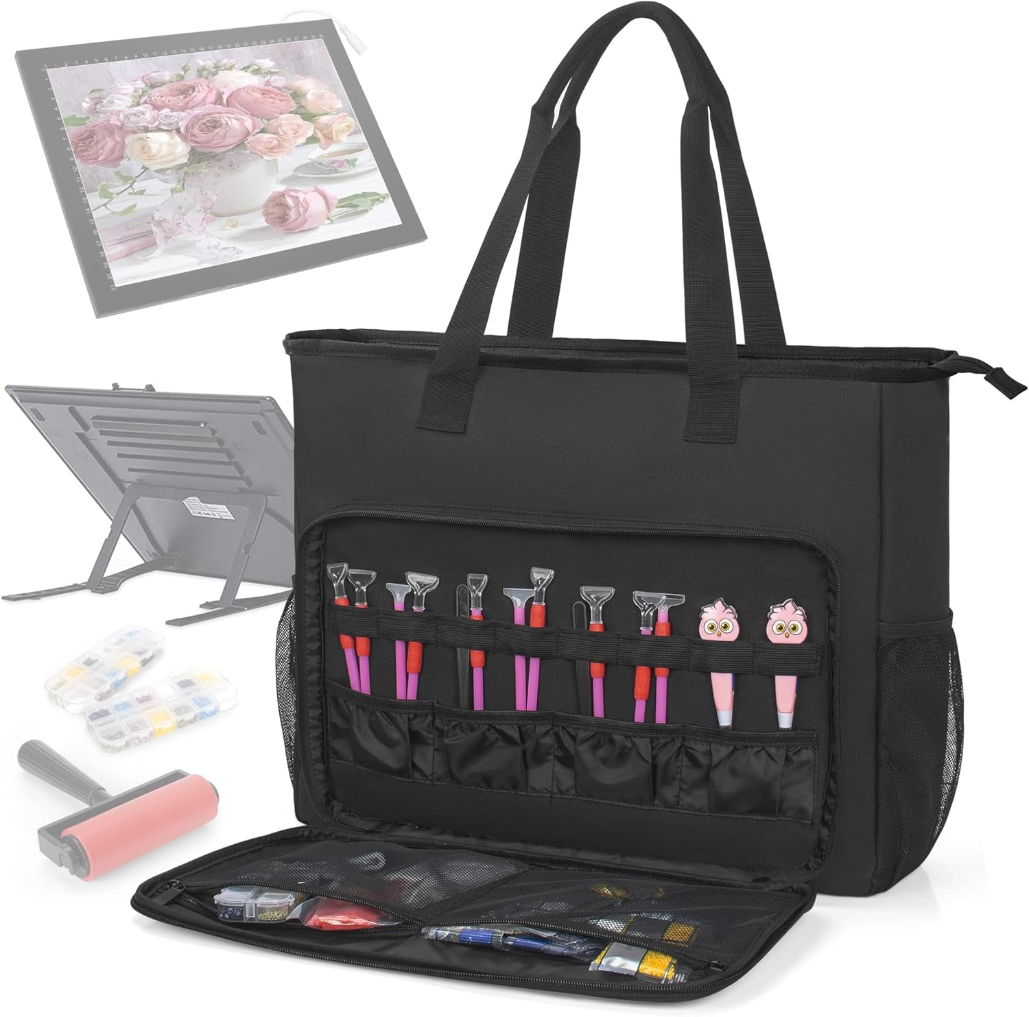Carrying Bag for Diamond Painting A4 LED Light Pad, Diamond Painting Tools Storage Bag, Embroidery Bag Protective Case for Embroidery Floss and Supplies, 15.4"X12.2"X4.7", Black,Bag Only