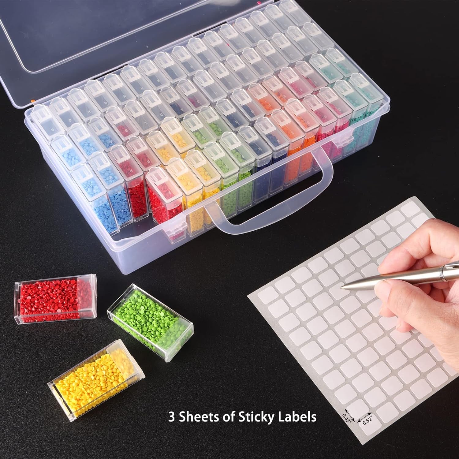 3Pcs 64 Grids Diamond Painting Storage Containers 5D Beads Organizer with Diamond Painting Accessories Stickers for Bead Storage Diamonds DIY Art Craft Storage