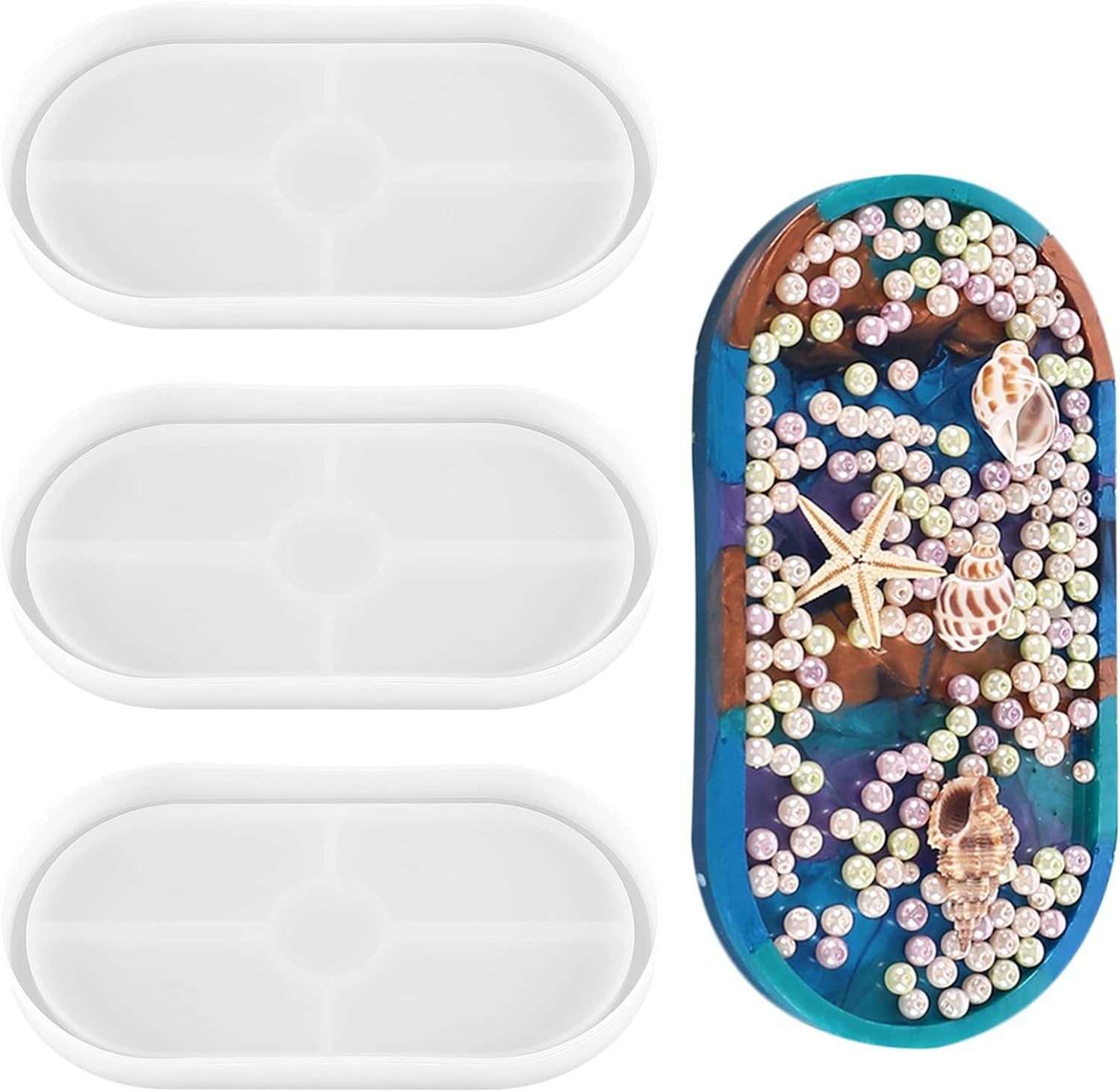 3 Pack Oval Coaster Mold Silicone Epoxy Resin Tray Mold Large DIY Casting Craft Decorating for Craft Jewelry Storage Home Decoration (Transparent White)