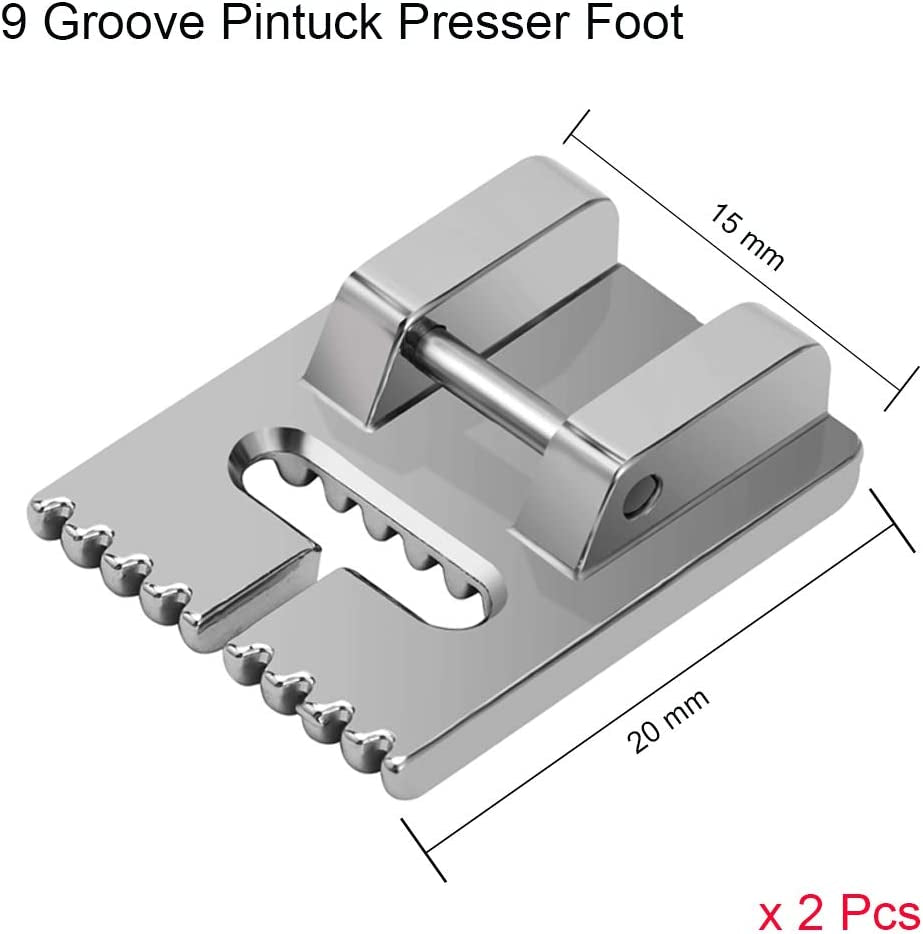 6Pack Twin Needle Double Needle with 2 PCS 9 Groove Pintuck Presser Foot 3 Size 2/90 3/90 4/90 by