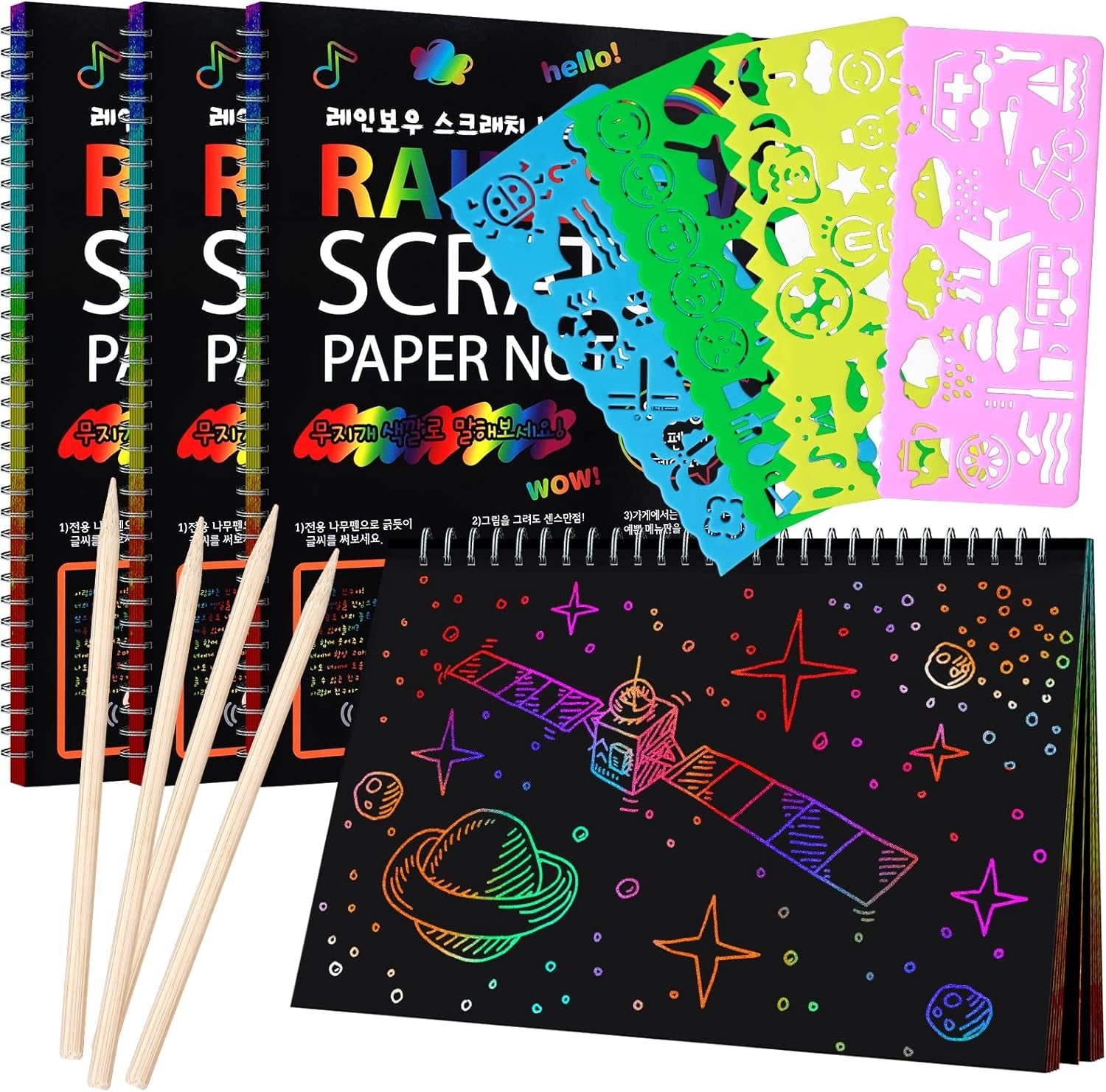 8 Pack Scratch Arts Drawing Notebook Paper for Kids Art Supplies, Large Rainbow Scratch and Sketch Books Set for Kids Party Favors