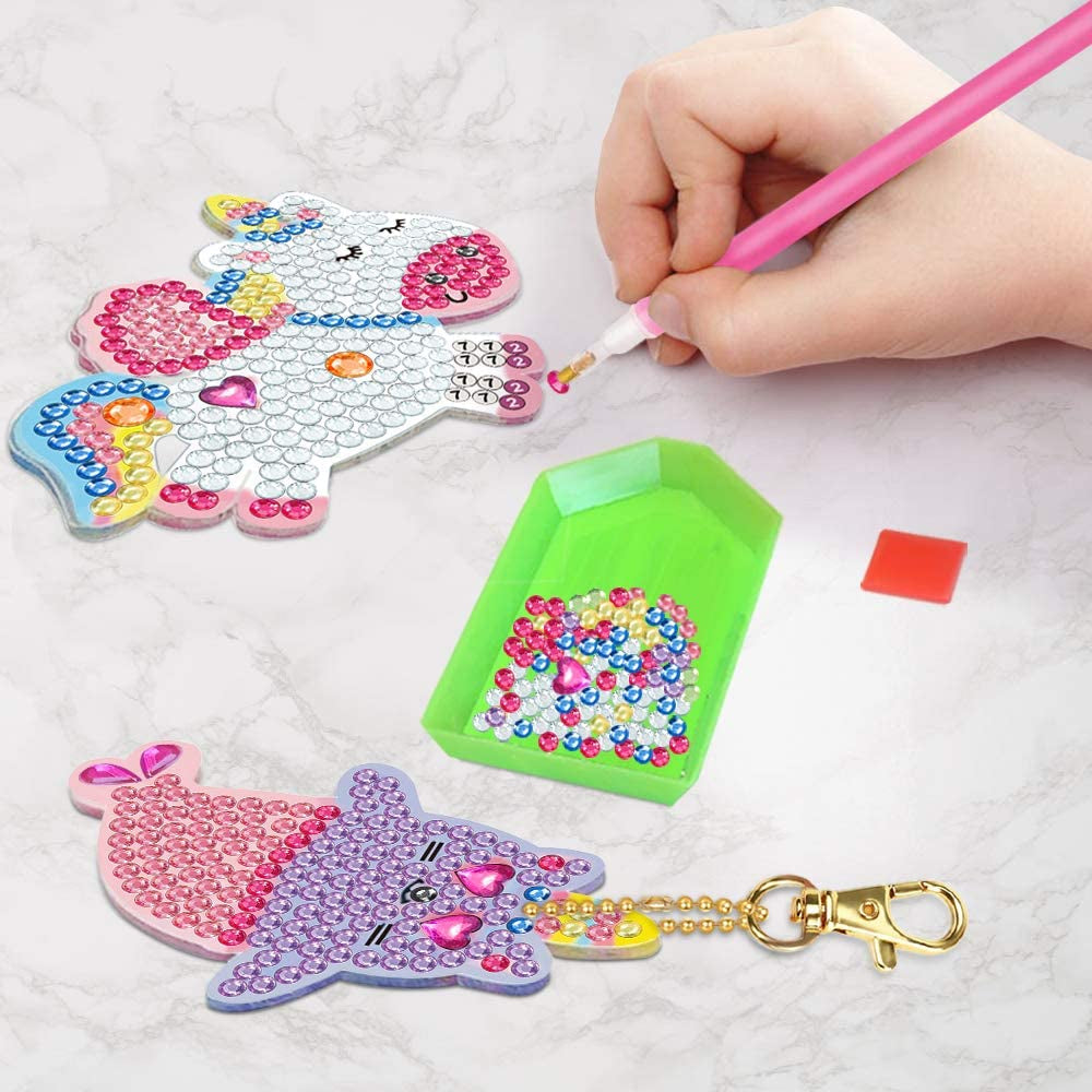Arts and Crafts for Kids Ages 8-12 - Make Your Own GEM Keychains - 5D Diamond Art Painting by Numbers Kits Girls Kids Ages 3-5 4-6 6-8 Toys Birthday Christmas Gifts Stocking Stuffers