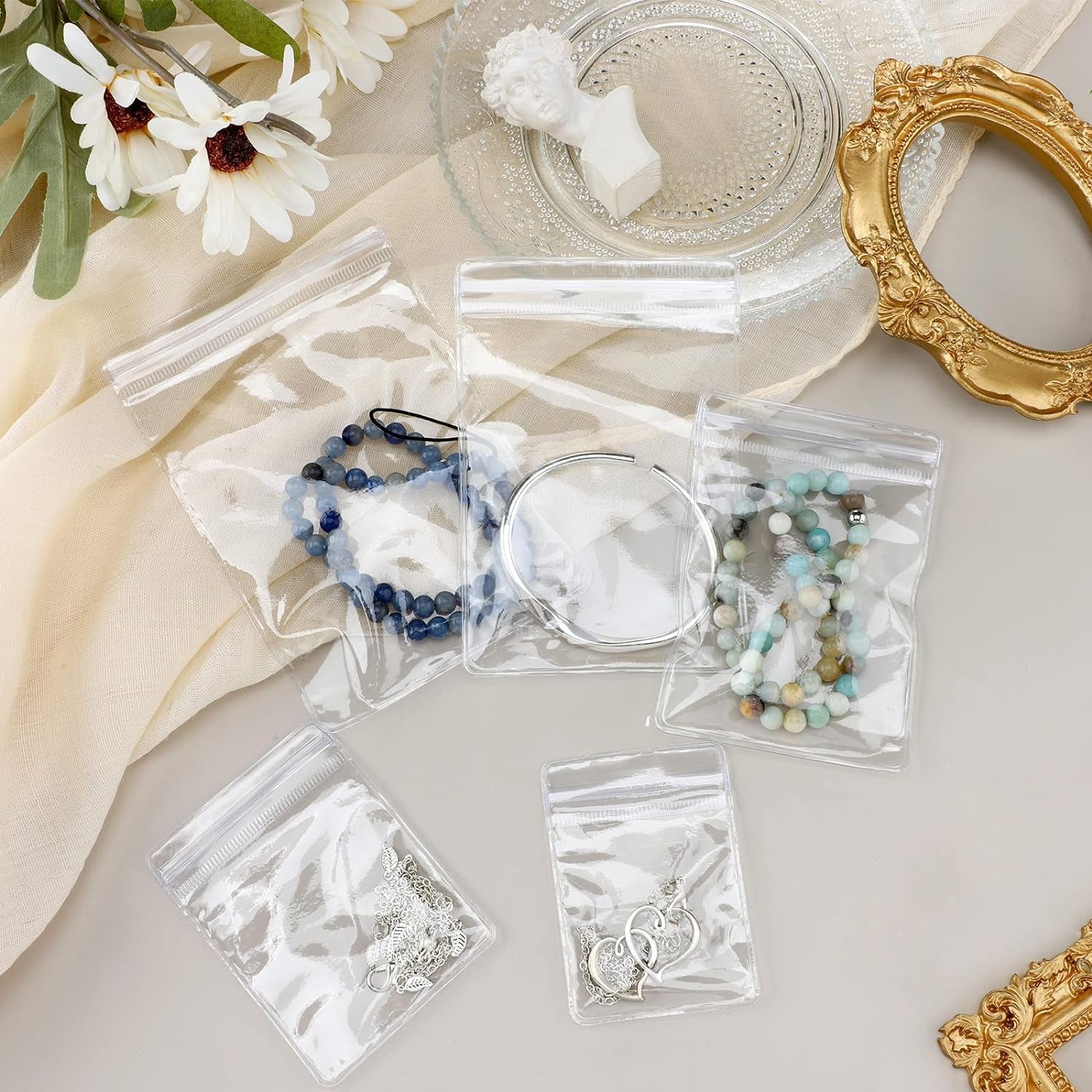 160 Pcs Clear PVC Jewelry Bags Plastic Transparent Jewelry Pouches Rings Earrings Storage Bags anti Tarnish Lock Bags Plastic Small Zipper Bags for Holding Jewelries(5 Sizes)