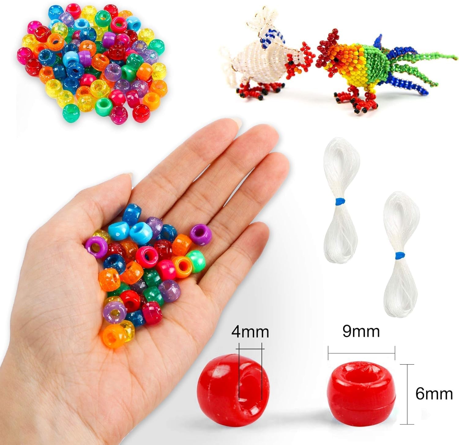 Pony Beads, 1,900 Pcs 9Mm Pony Beads Set in 24 Colors with Elastic String for Bracelet Jewelry Making by