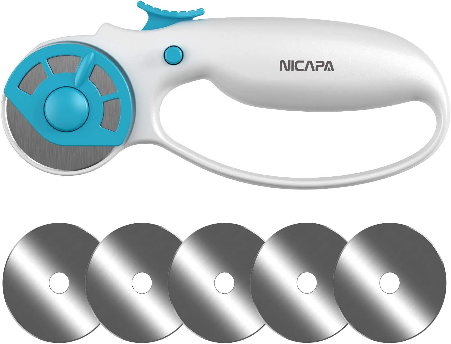 45Mm Rotary Cutter for Fabric with Safety Lock Ergonomic Classic Comfort Loop Rotary Cutter for Crafting Sewing Quilting (Extra 5Pcs 45Mm Replacement Blades Included)